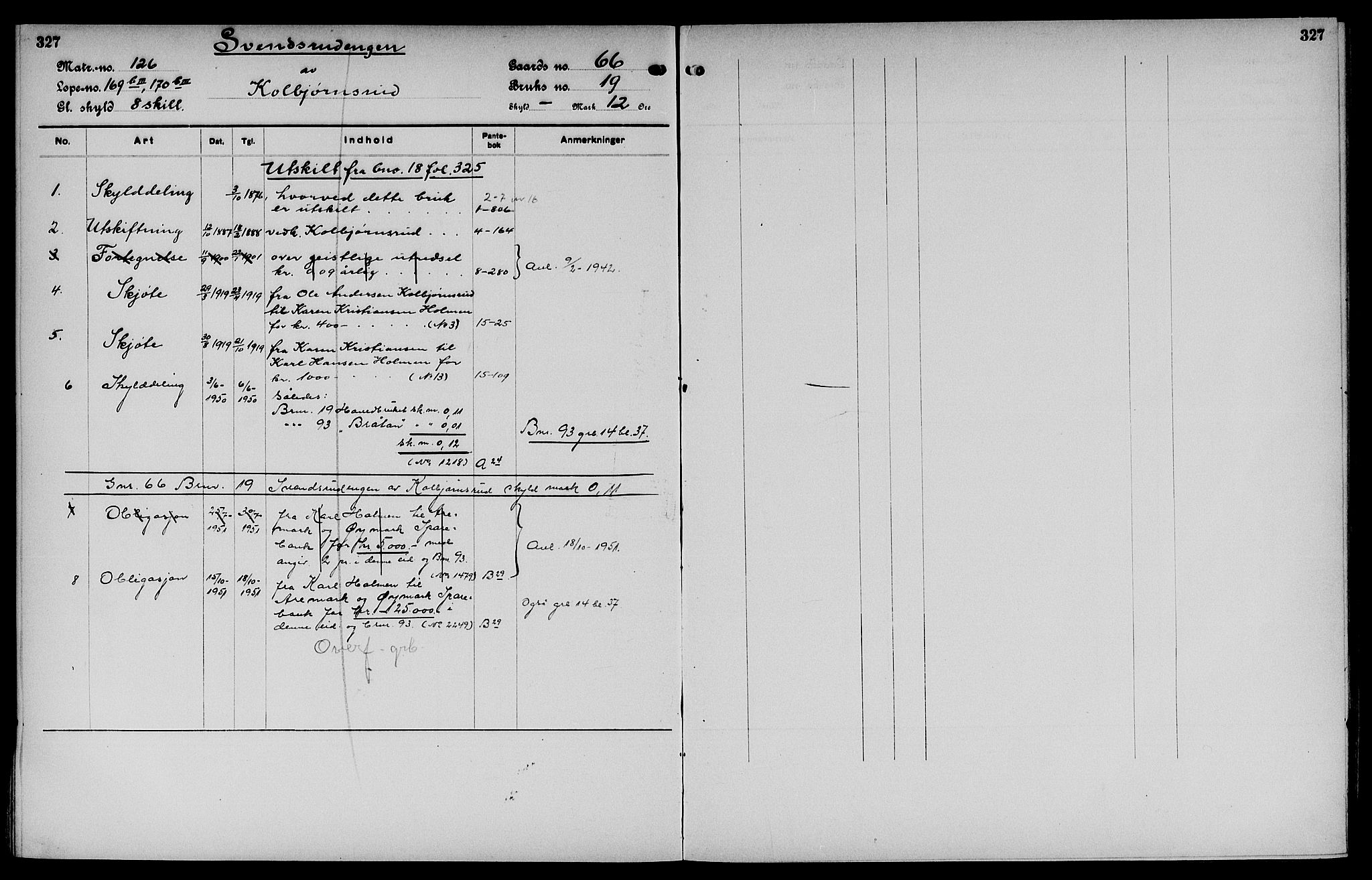 Vinger og Odal sorenskriveri, SAH/TING-022/H/Ha/Hac/Hacc/L0010: Panteregister nr. 3.10, 1923, s. 327