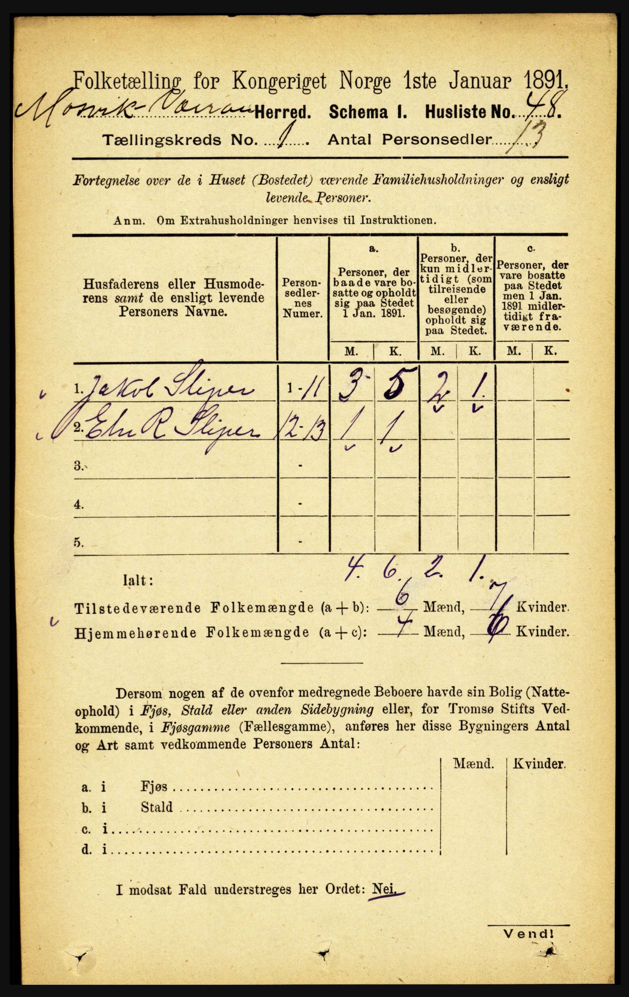 RA, Folketelling 1891 for 1723 Mosvik og Verran herred, 1891, s. 71