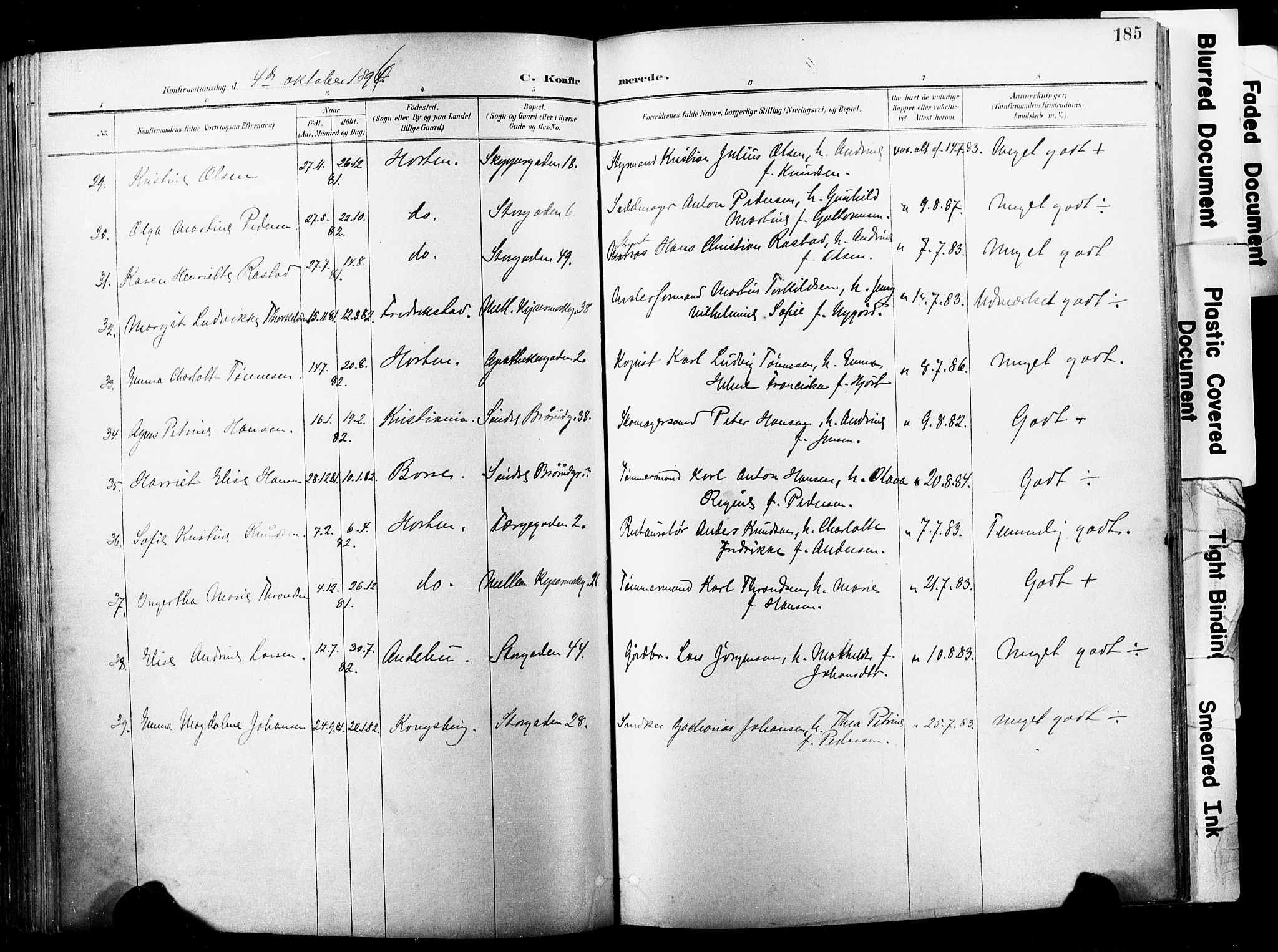 Horten kirkebøker, AV/SAKO-A-348/F/Fa/L0005: Ministerialbok nr. 5, 1896-1904, s. 185