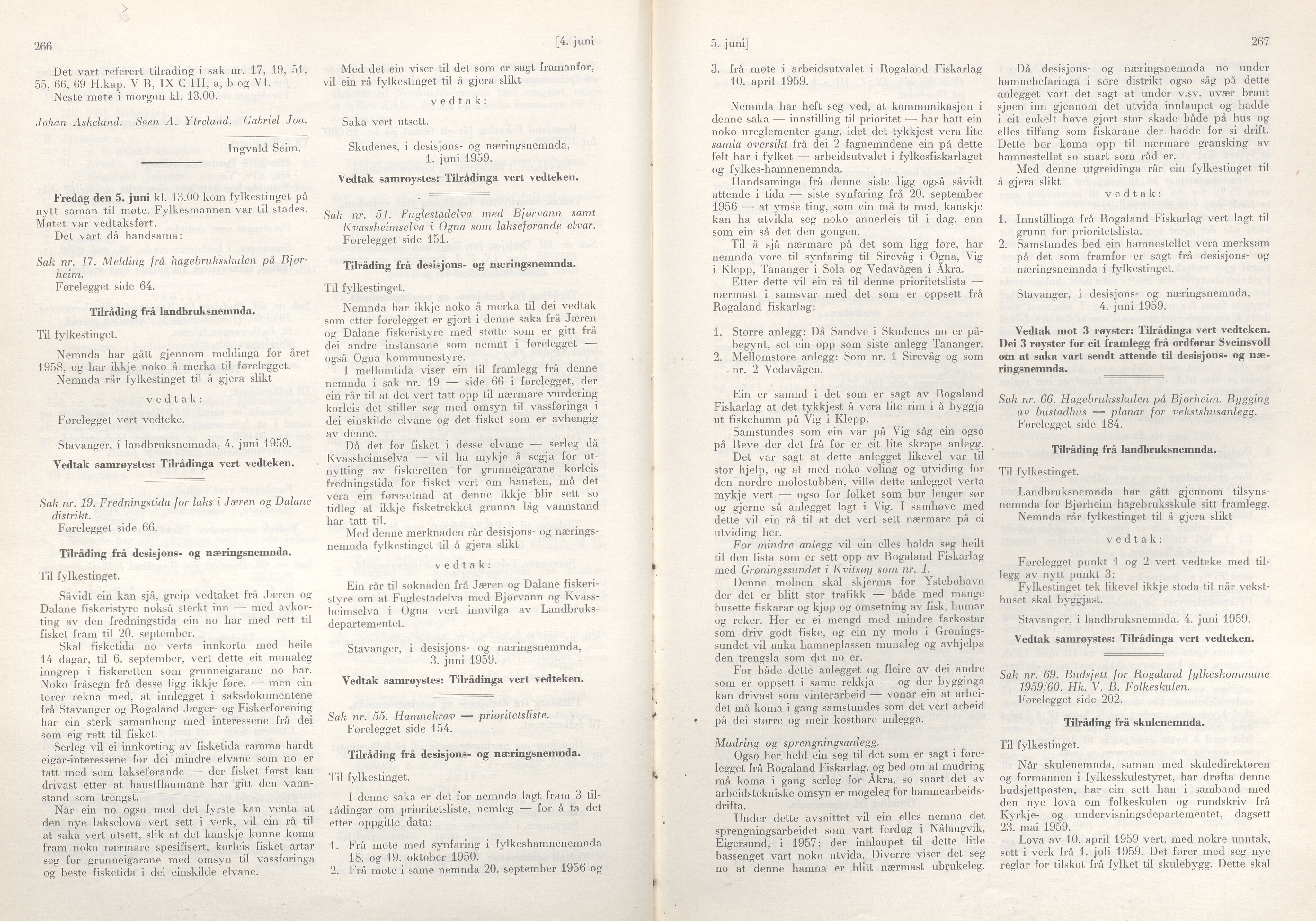 Rogaland fylkeskommune - Fylkesrådmannen , IKAR/A-900/A/Aa/Aaa/L0078: Møtebok , 1959, s. 266-267