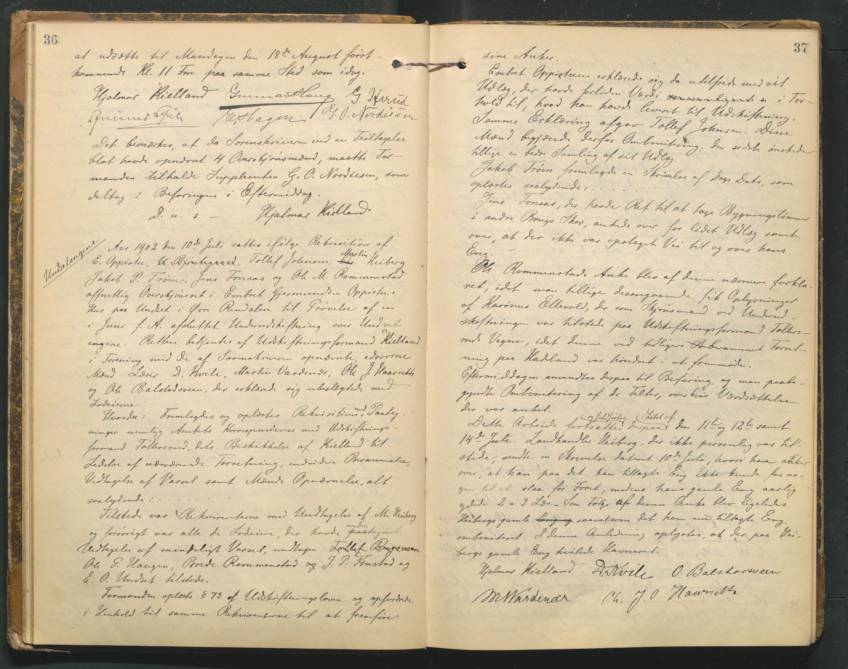 Hedmark og Østerdal jordskifterett, AV/SAH-JORDSKIFTEH-002/G/Ga/L0003/0001: Rettsbøker / Rettsbok - K, 1901-1913, s. 36-37
