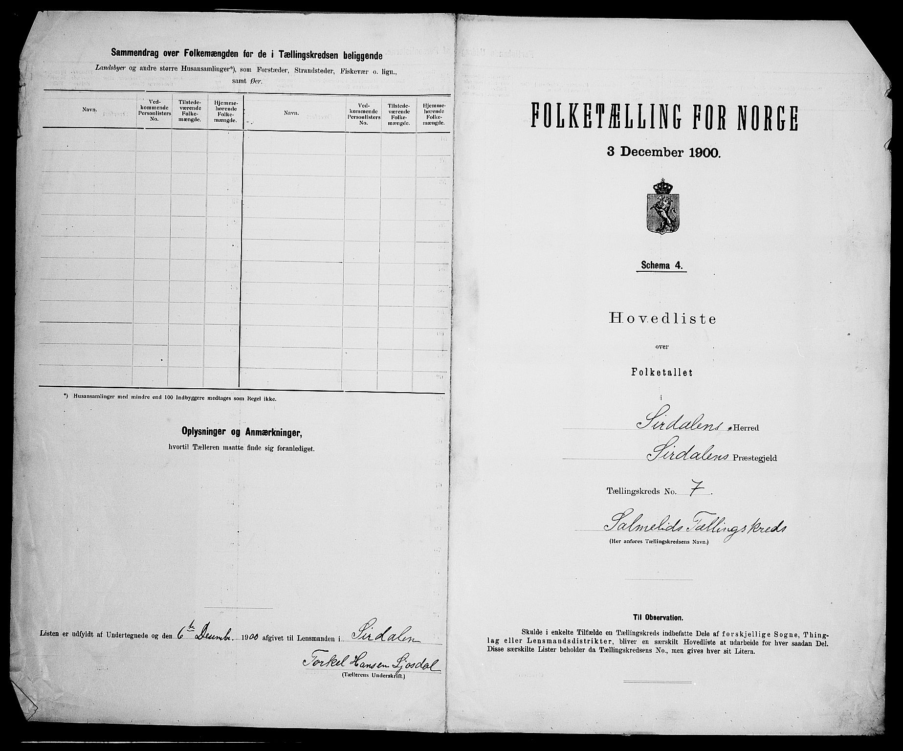 SAK, Folketelling 1900 for 1046 Sirdal herred, 1900, s. 30