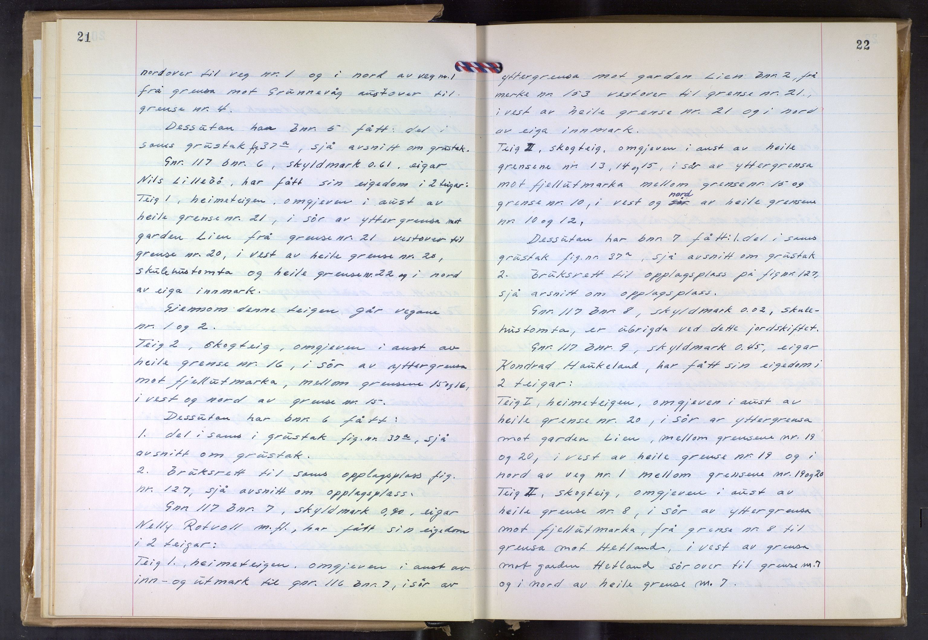 Hordaland jordskiftedøme - VII Indre Sunnhordland jordskiftedistrikt, AV/SAB-A-7401/A/Aa/L0031: Forhandlingsprotokoll, 1960-1967, s. 21-22