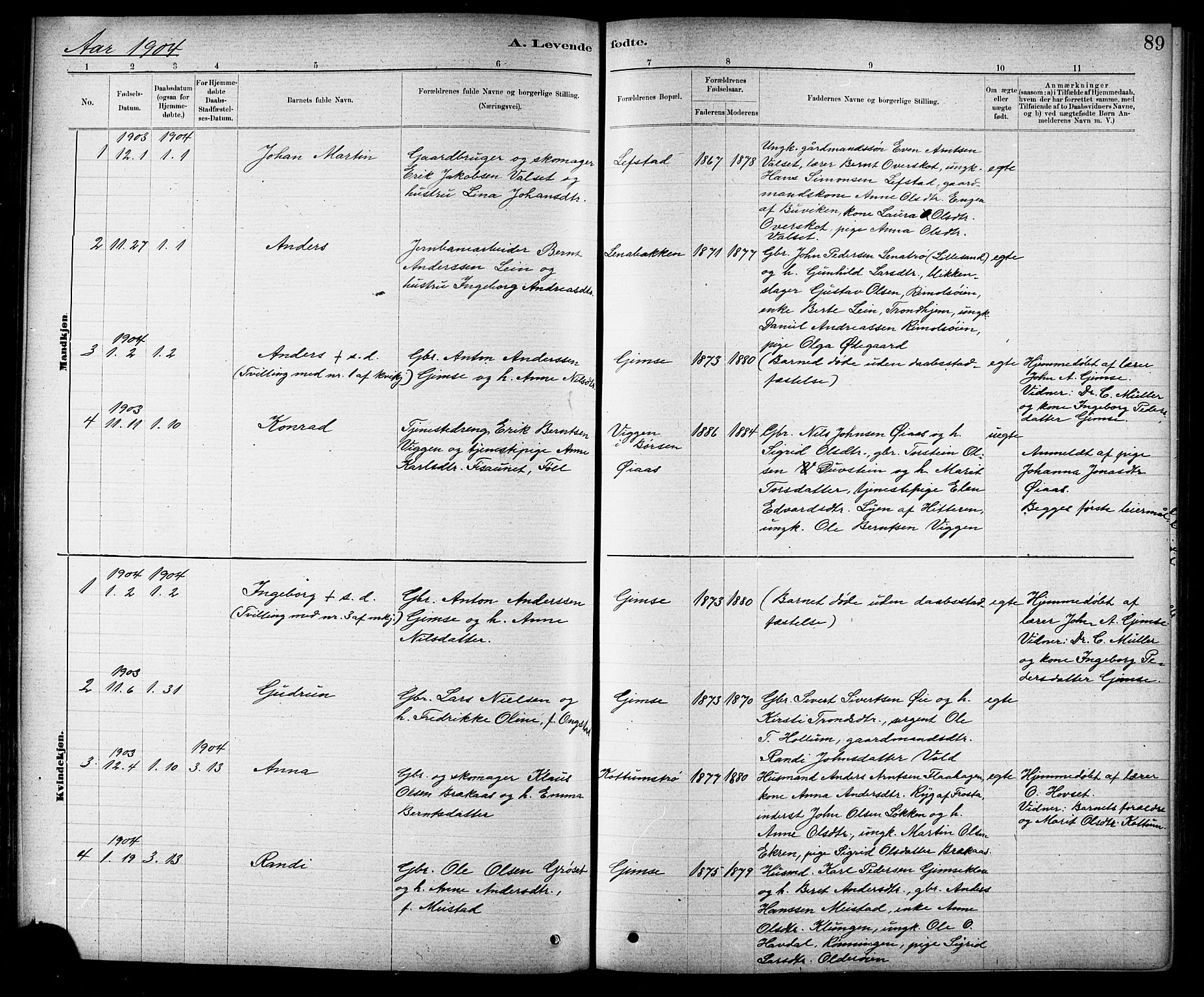 Ministerialprotokoller, klokkerbøker og fødselsregistre - Sør-Trøndelag, SAT/A-1456/691/L1094: Klokkerbok nr. 691C05, 1879-1911, s. 89