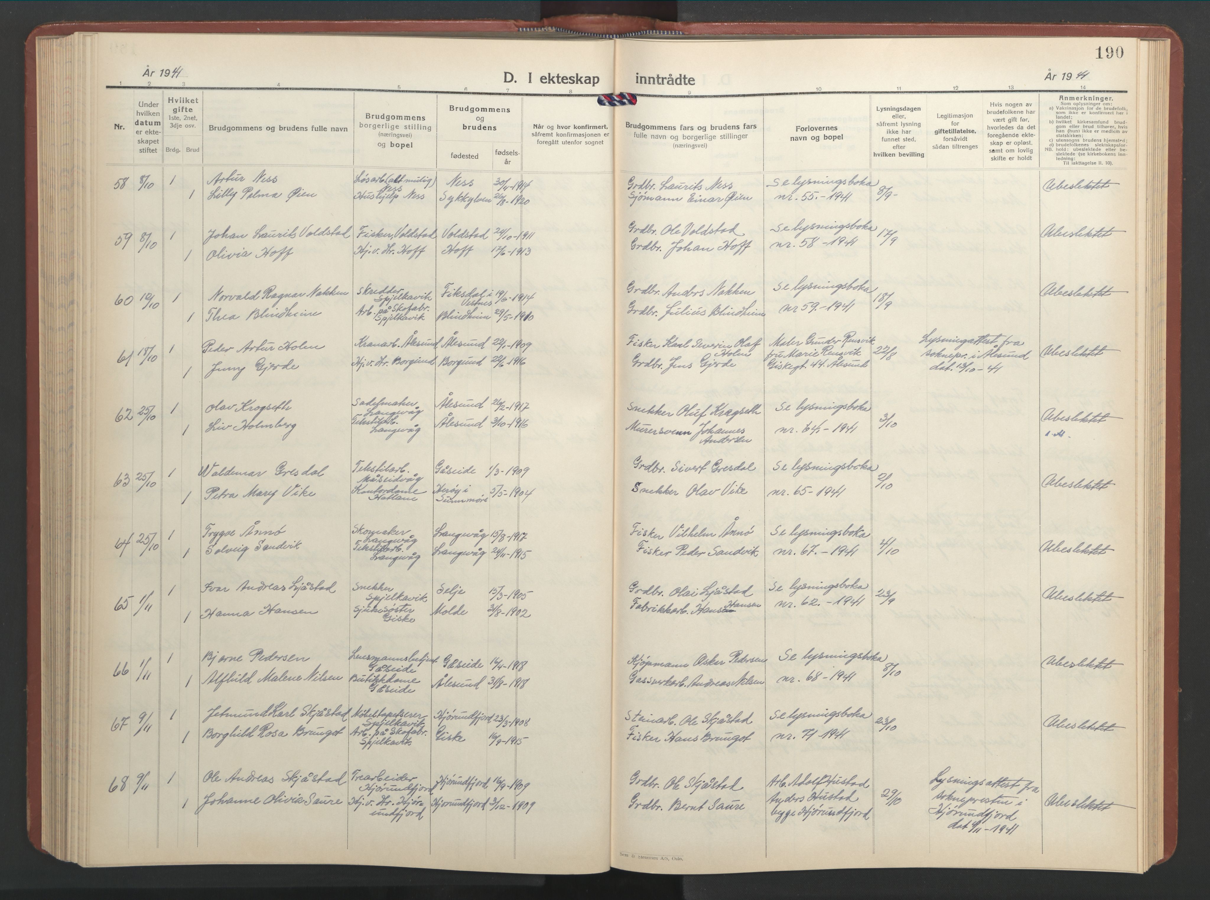 Ministerialprotokoller, klokkerbøker og fødselsregistre - Møre og Romsdal, SAT/A-1454/528/L0437: Klokkerbok nr. 528C18, 1939-1948, s. 190