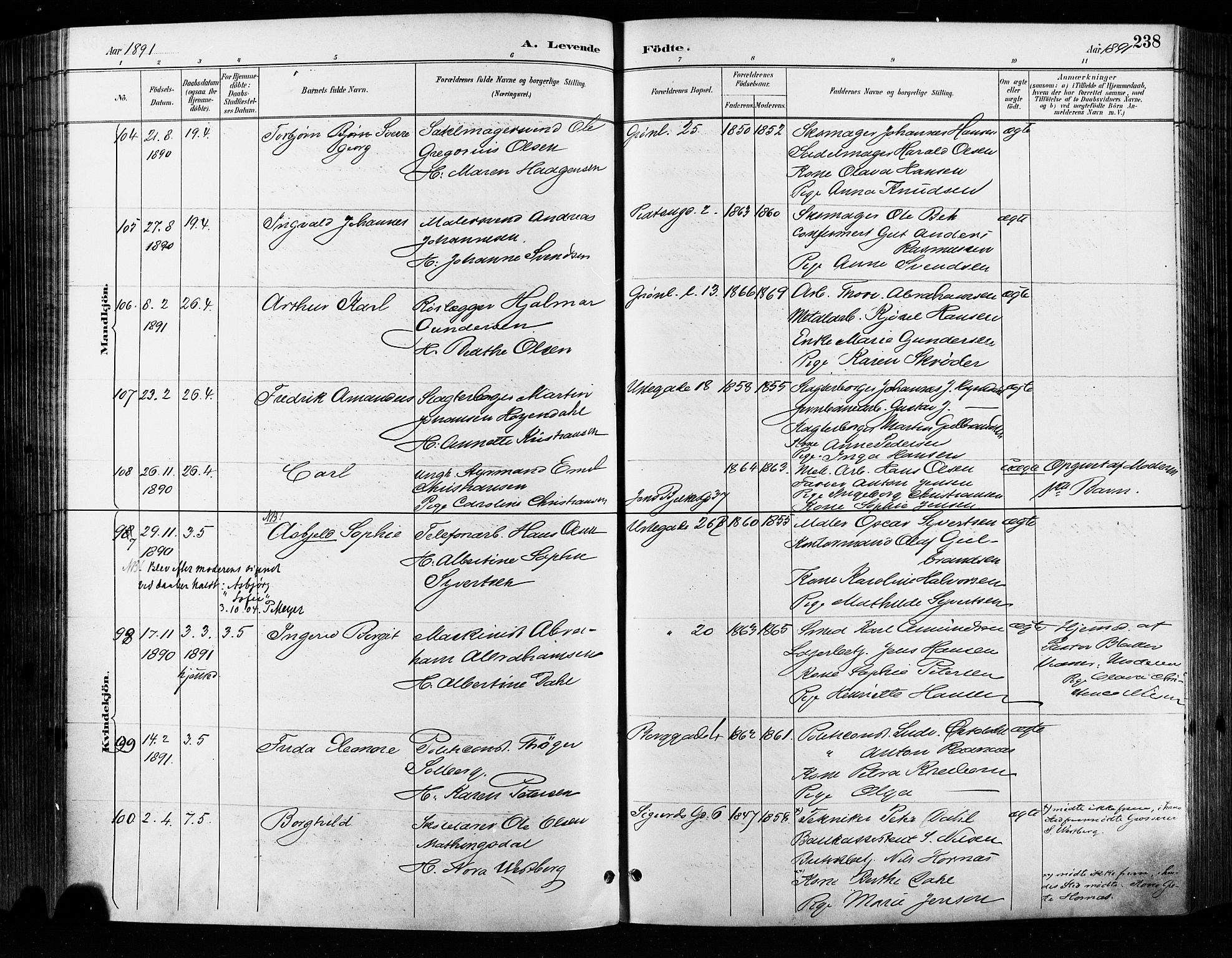 Grønland prestekontor Kirkebøker, SAO/A-10848/F/Fa/L0009: Ministerialbok nr. 9, 1888-1893, s. 238