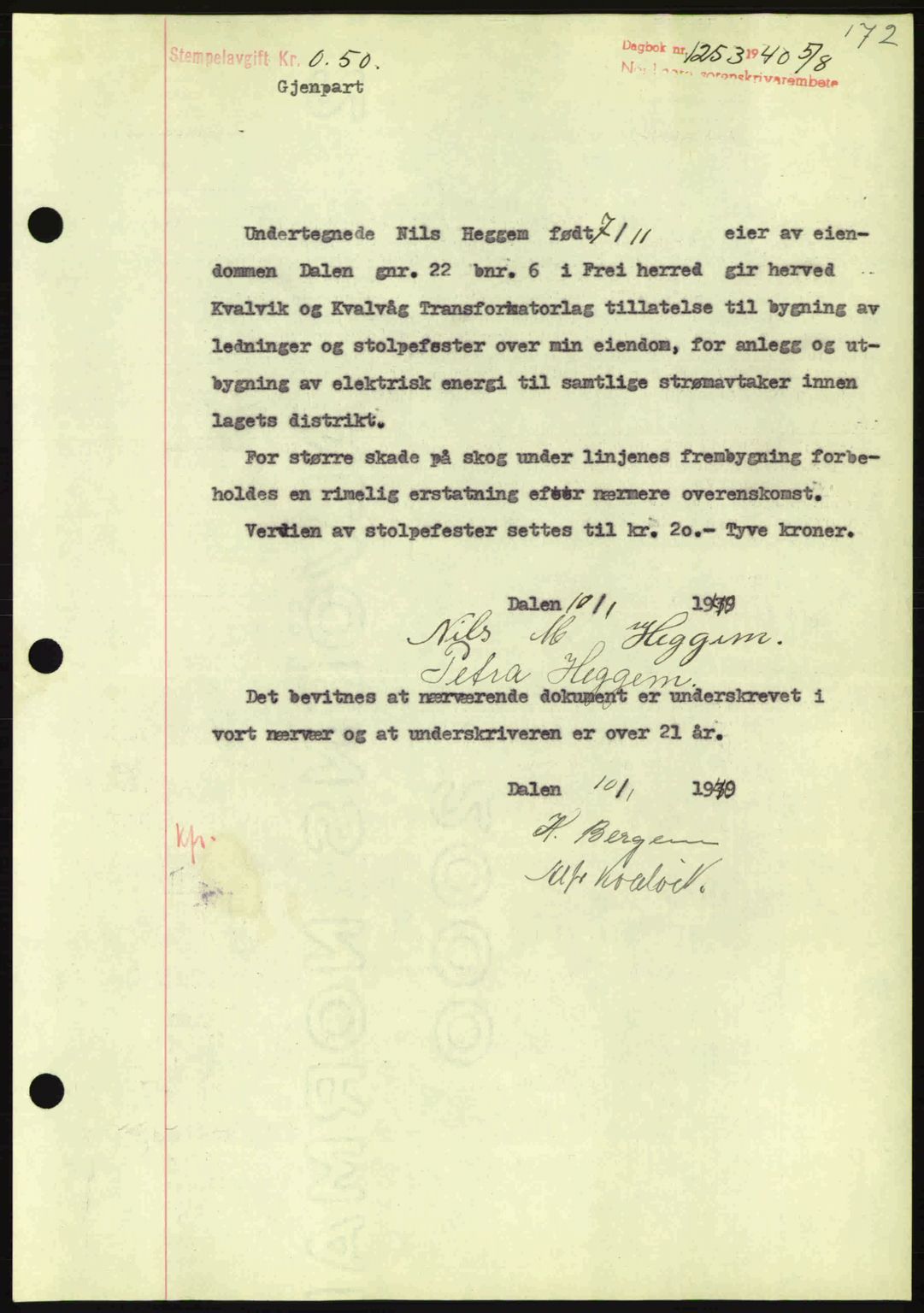 Nordmøre sorenskriveri, AV/SAT-A-4132/1/2/2Ca: Pantebok nr. B87, 1940-1941, Dagboknr: 1253/1940