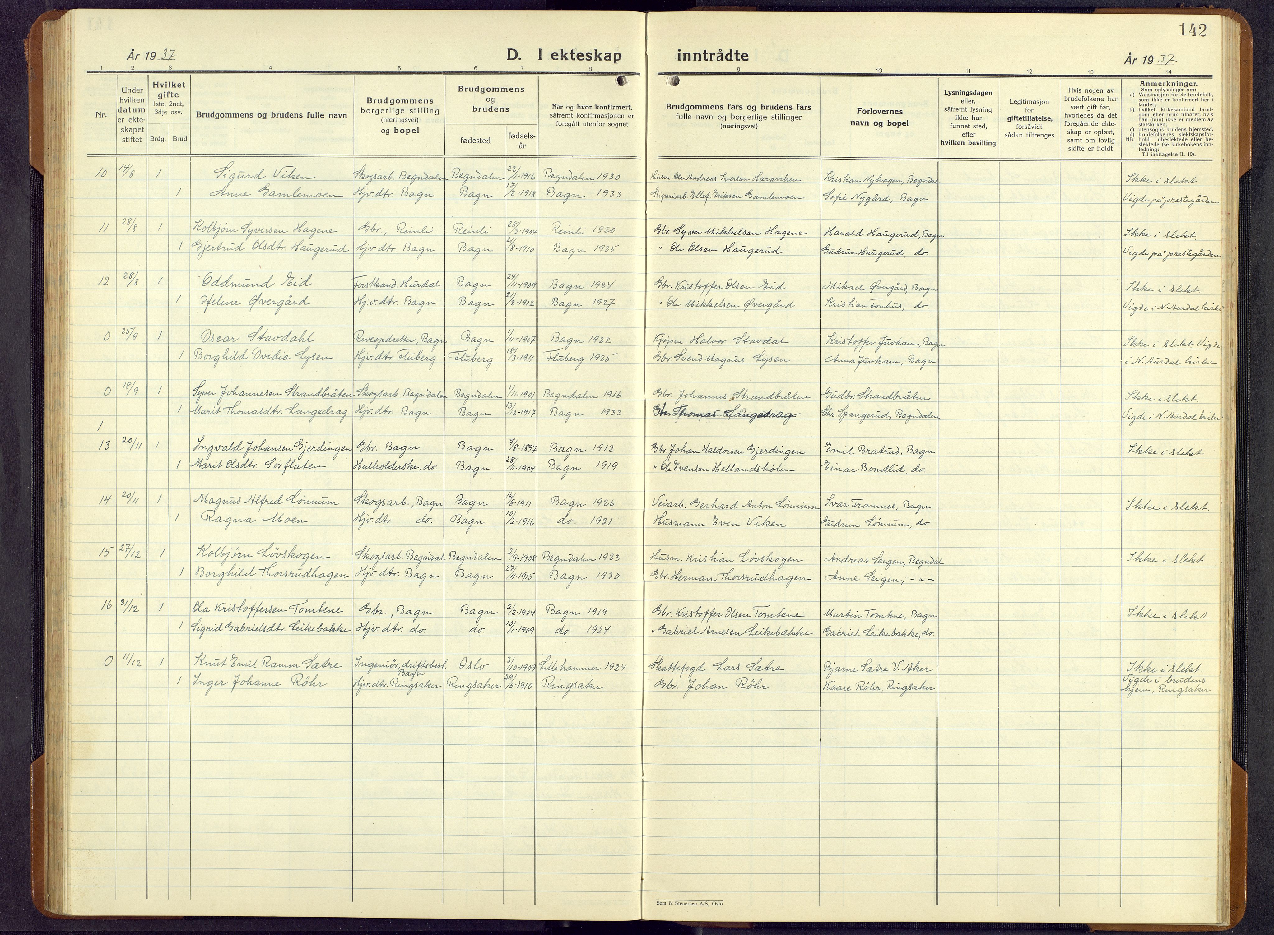 Sør-Aurdal prestekontor, SAH/PREST-128/H/Ha/Hab/L0011: Klokkerbok nr. 11, 1922-1950, s. 142