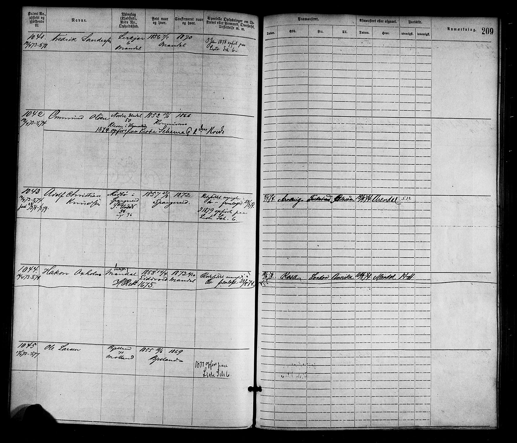 Mandal mønstringskrets, SAK/2031-0016/F/Fa/L0001: Annotasjonsrulle nr 1-1920 med register, L-3, 1869-1881, s. 244