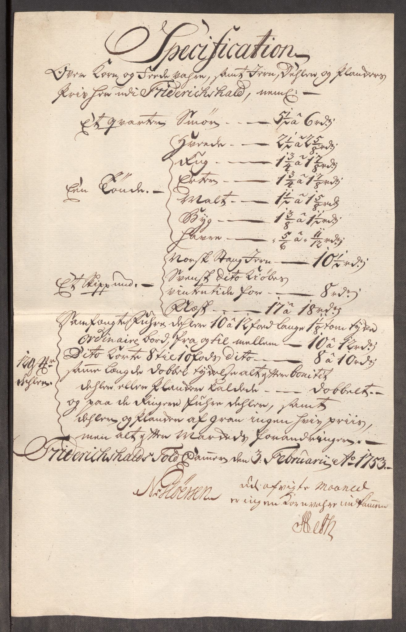 Rentekammeret inntil 1814, Realistisk ordnet avdeling, AV/RA-EA-4070/Oe/L0005: [Ø1]: Priskuranter, 1753-1757, s. 6