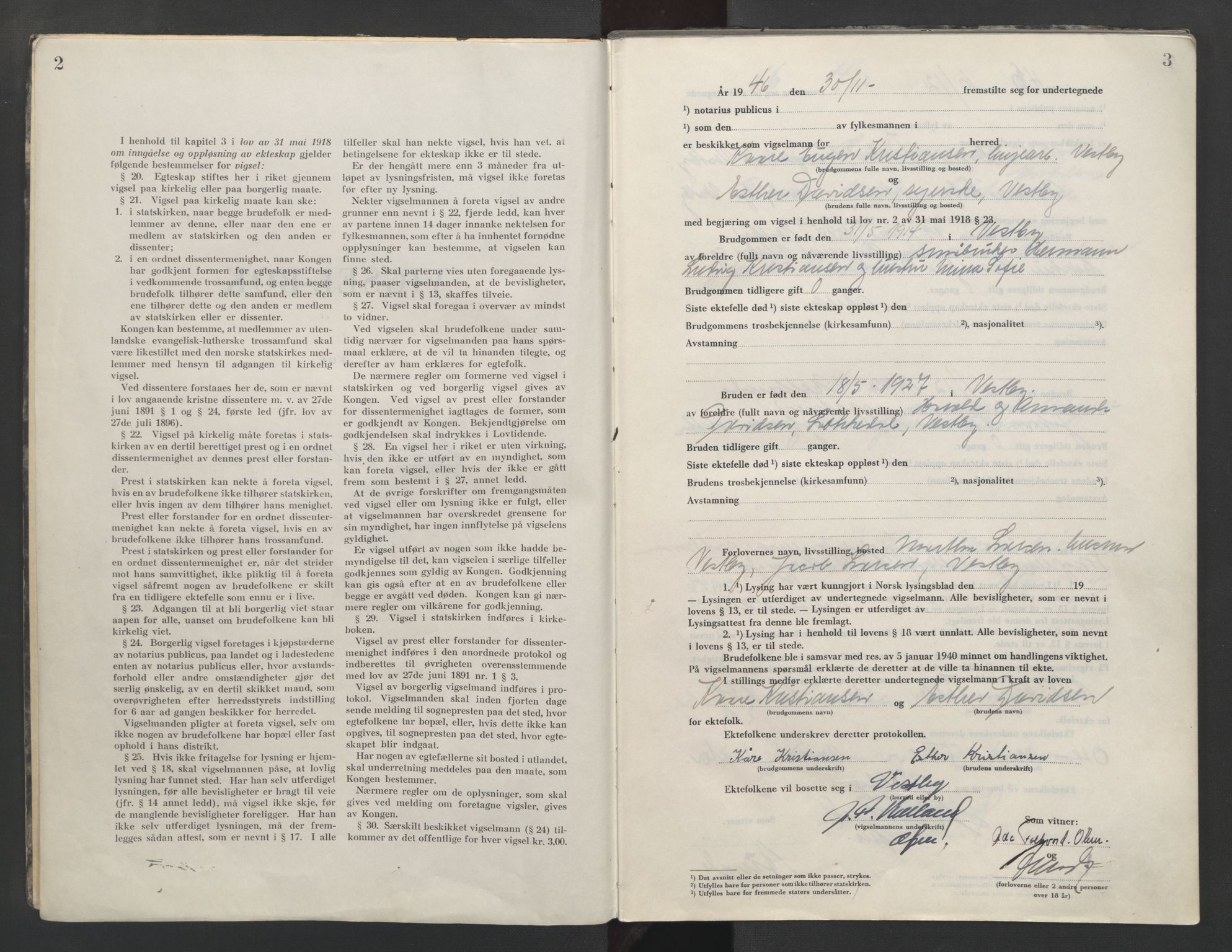 Follo sorenskriveri, AV/SAO-A-10274/L/La/Lab/L0003: Vigselsbok, 1946-1955, s. 2-3