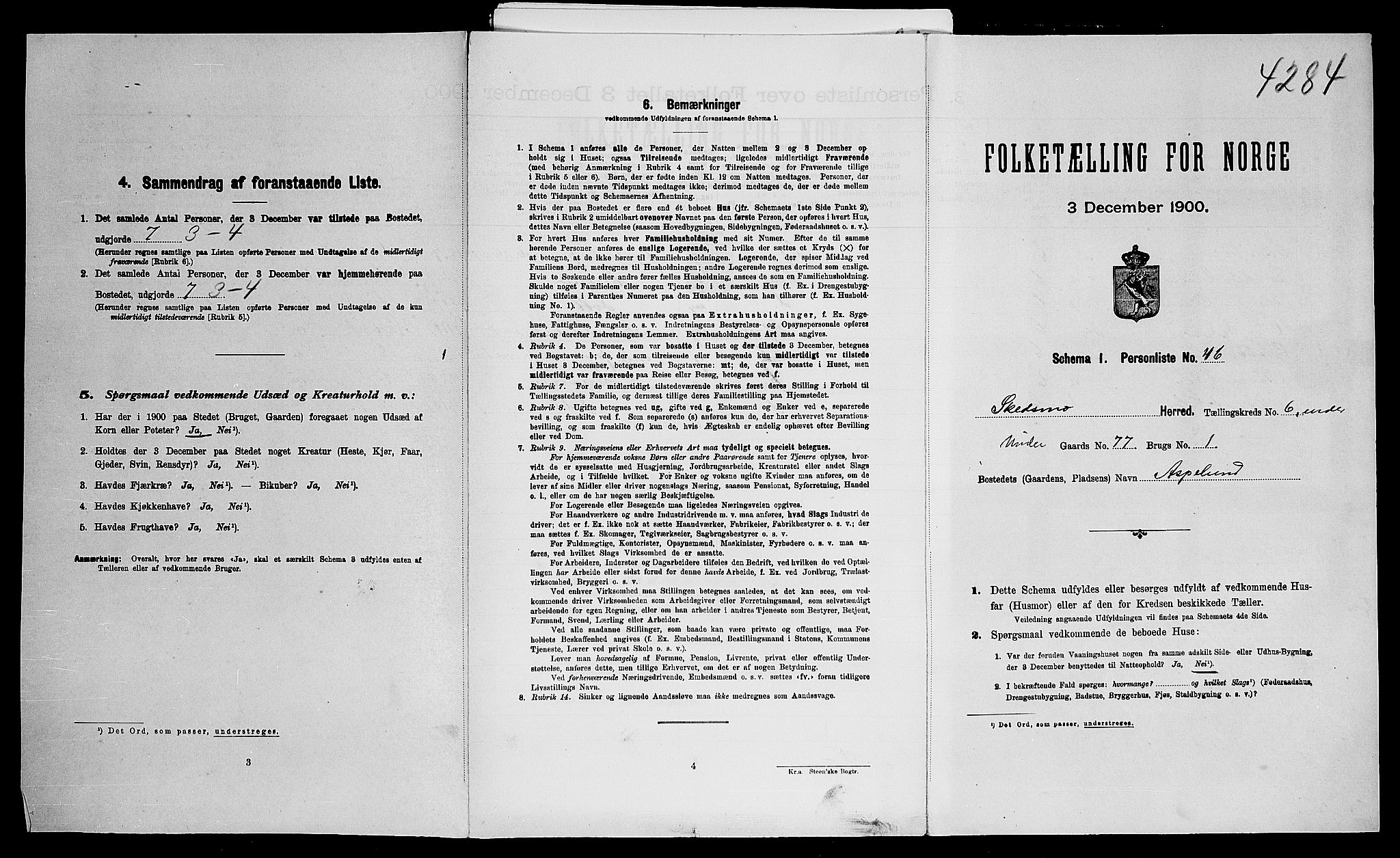 SAO, Folketelling 1900 for 0231 Skedsmo herred, 1900