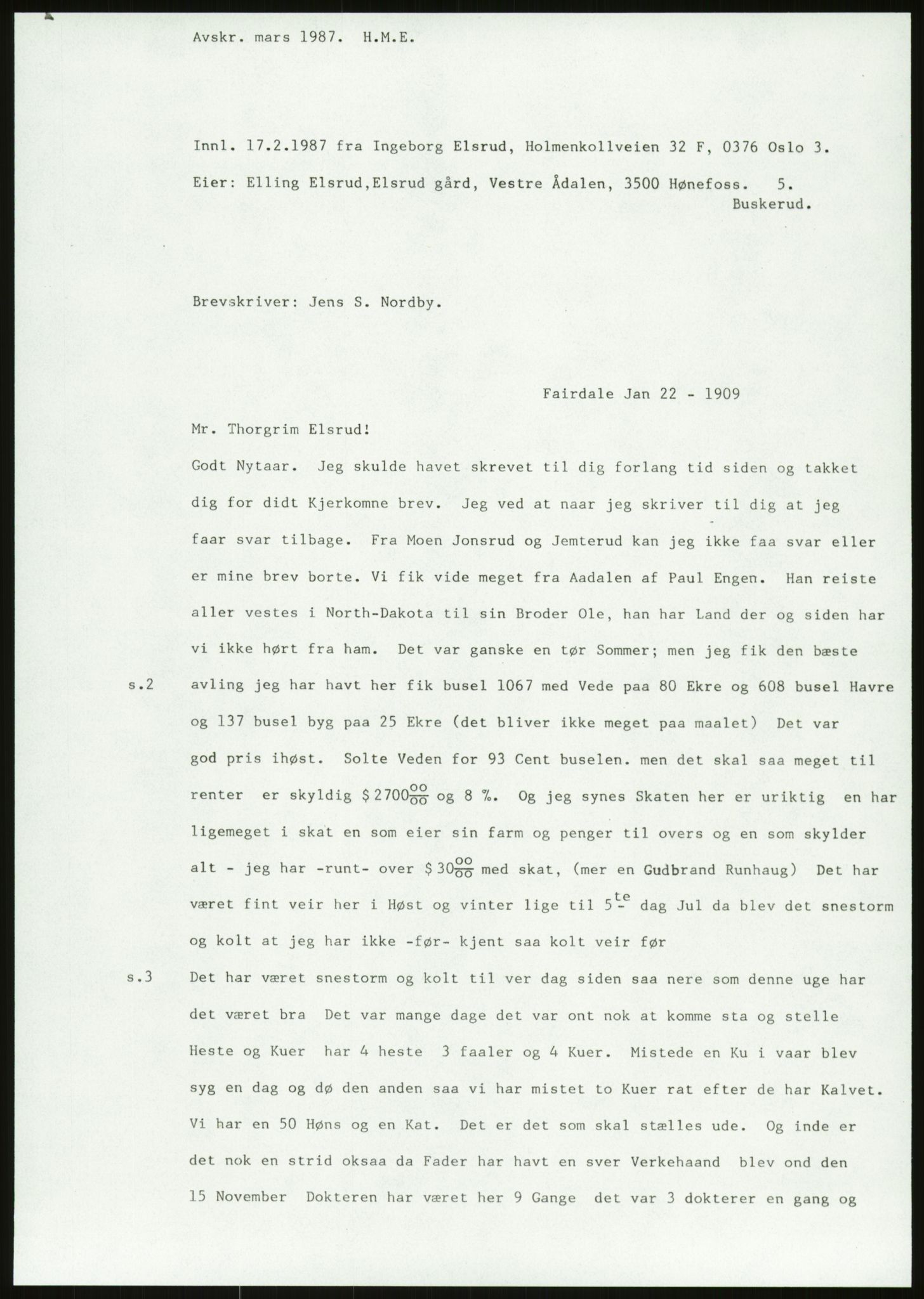 Samlinger til kildeutgivelse, Amerikabrevene, AV/RA-EA-4057/F/L0018: Innlån fra Buskerud: Elsrud, 1838-1914, s. 1011