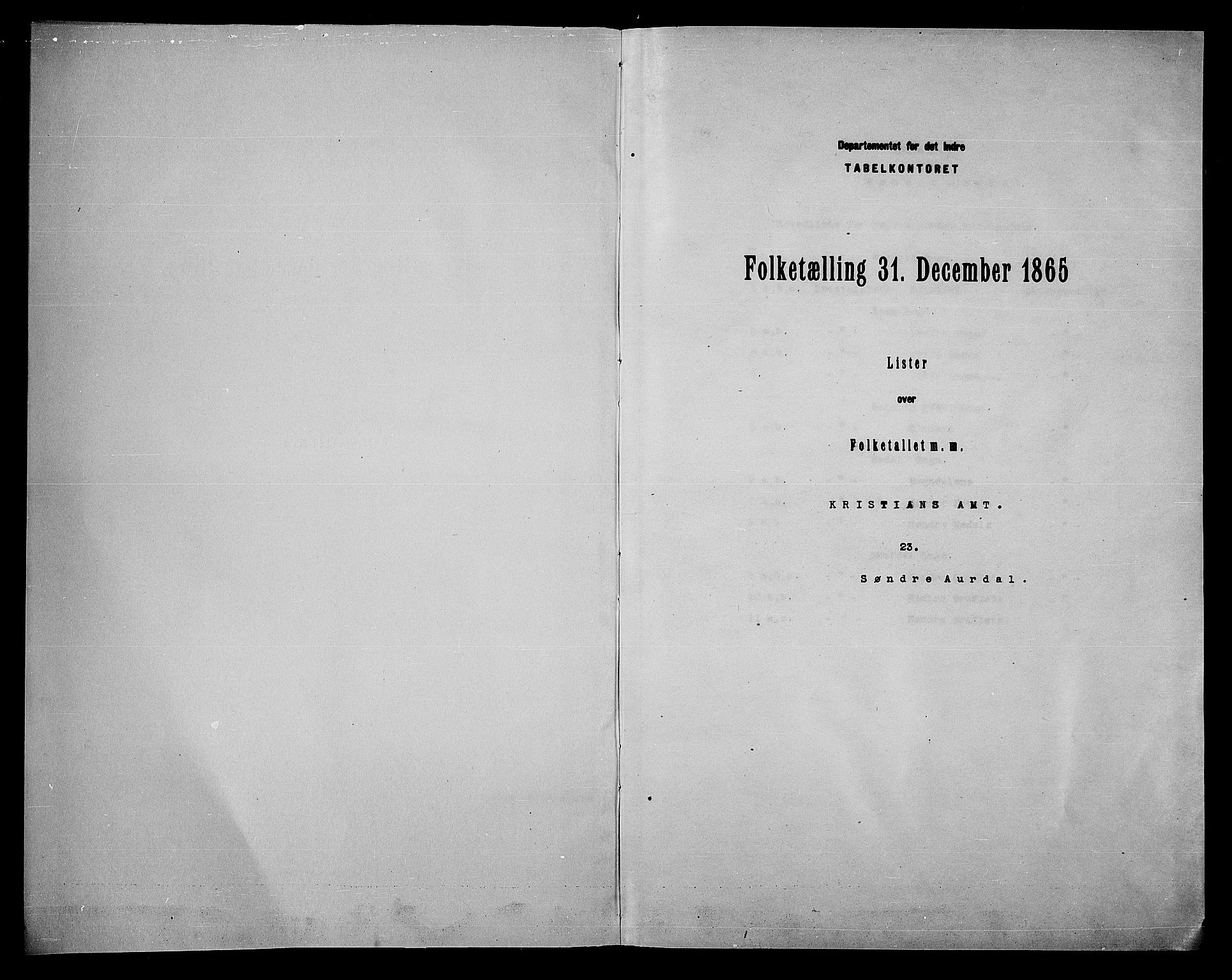 RA, Folketelling 1865 for 0540P Sør-Aurdal prestegjeld, 1865, s. 3