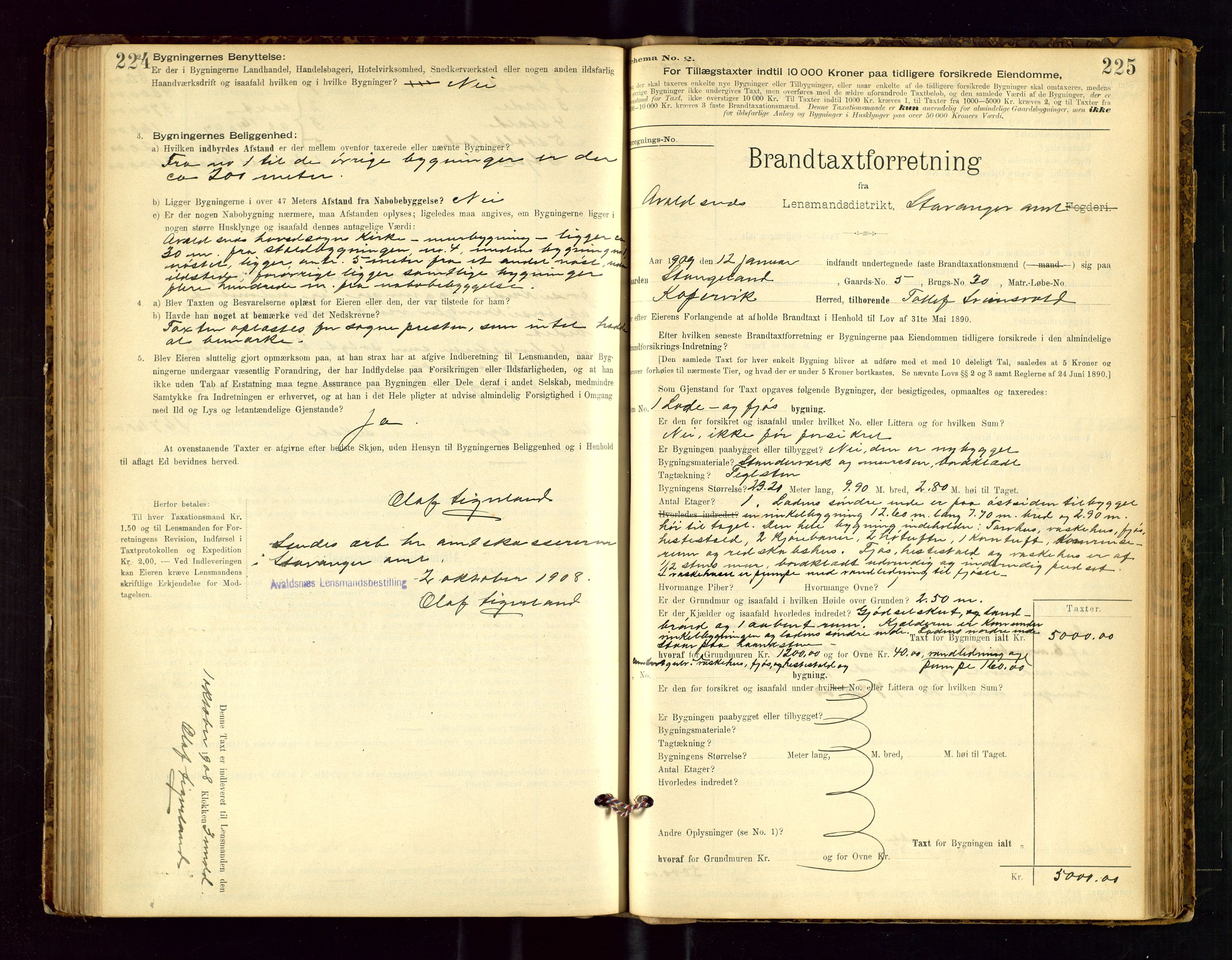 Avaldsnes lensmannskontor, SAST/A-100286/Gob/L0001: "Brandtaxationsprotokol for Avaldsnes Lensmandsdistrikt Ryfylke Fogderi", 1894-1925, s. 224-225