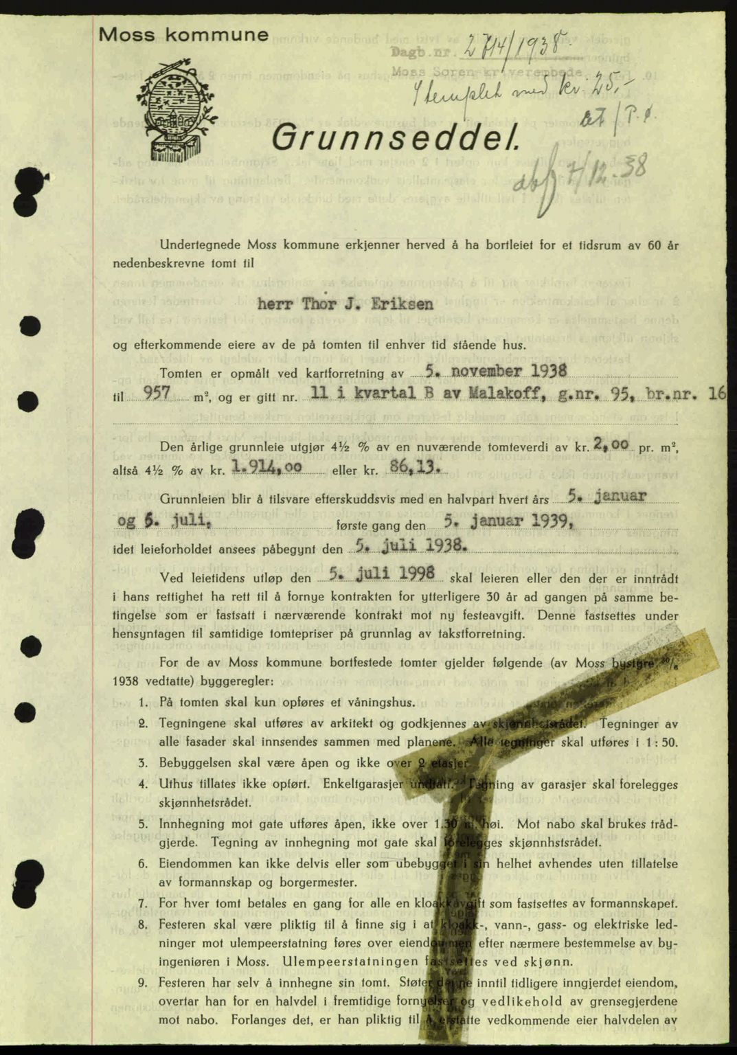 Moss sorenskriveri, SAO/A-10168: Pantebok nr. A5, 1938-1939, Dagboknr: 2714/1938