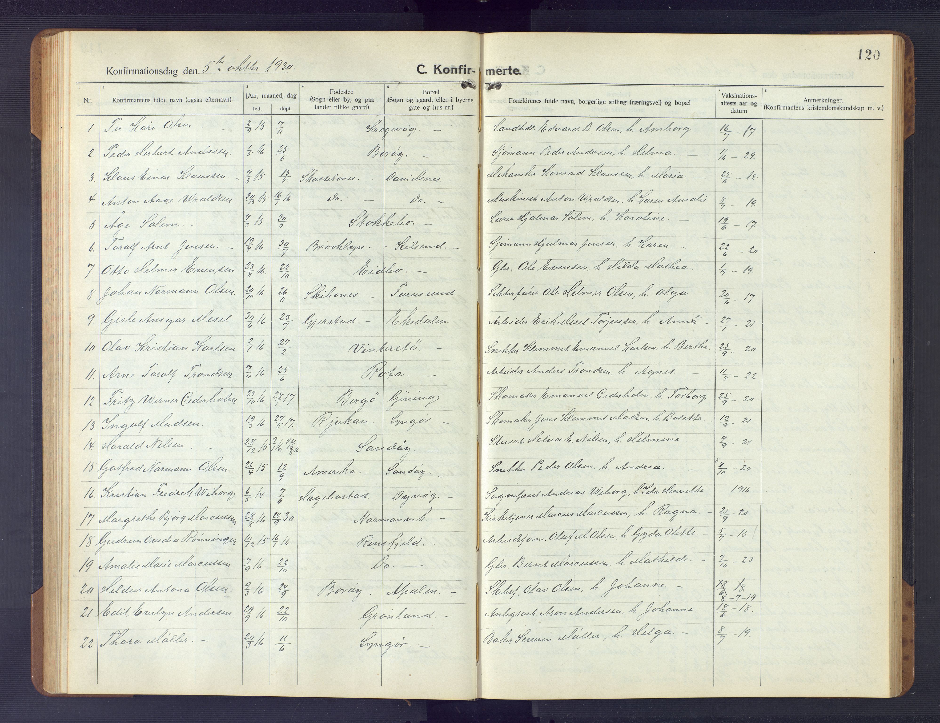 Dypvåg sokneprestkontor, AV/SAK-1111-0007/F/Fb/Fba/L0015: Klokkerbok nr. B 15, 1922-1949, s. 120