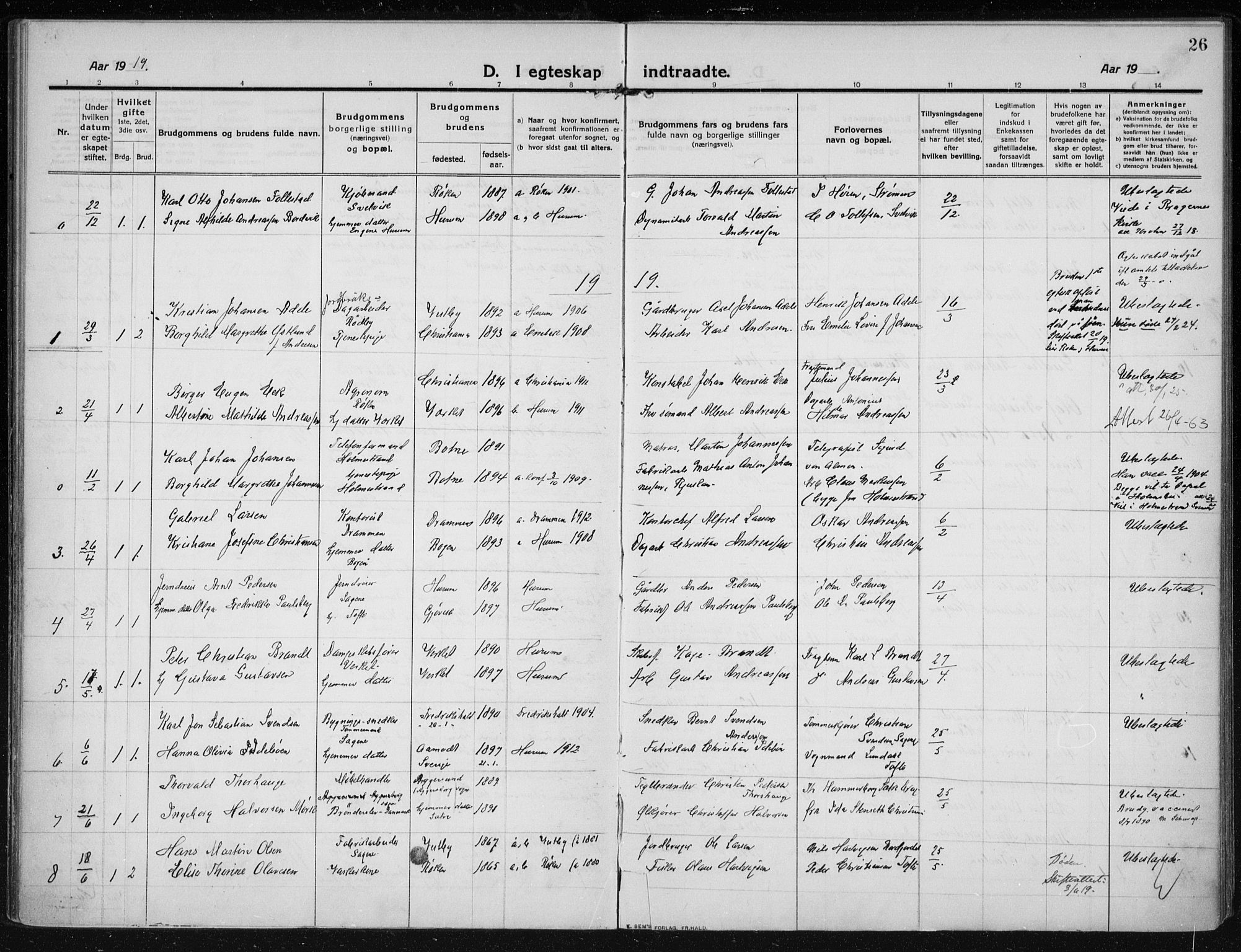 Hurum kirkebøker, SAKO/A-229/F/Fa/L0017: Ministerialbok nr. 17, 1910-1925, s. 26