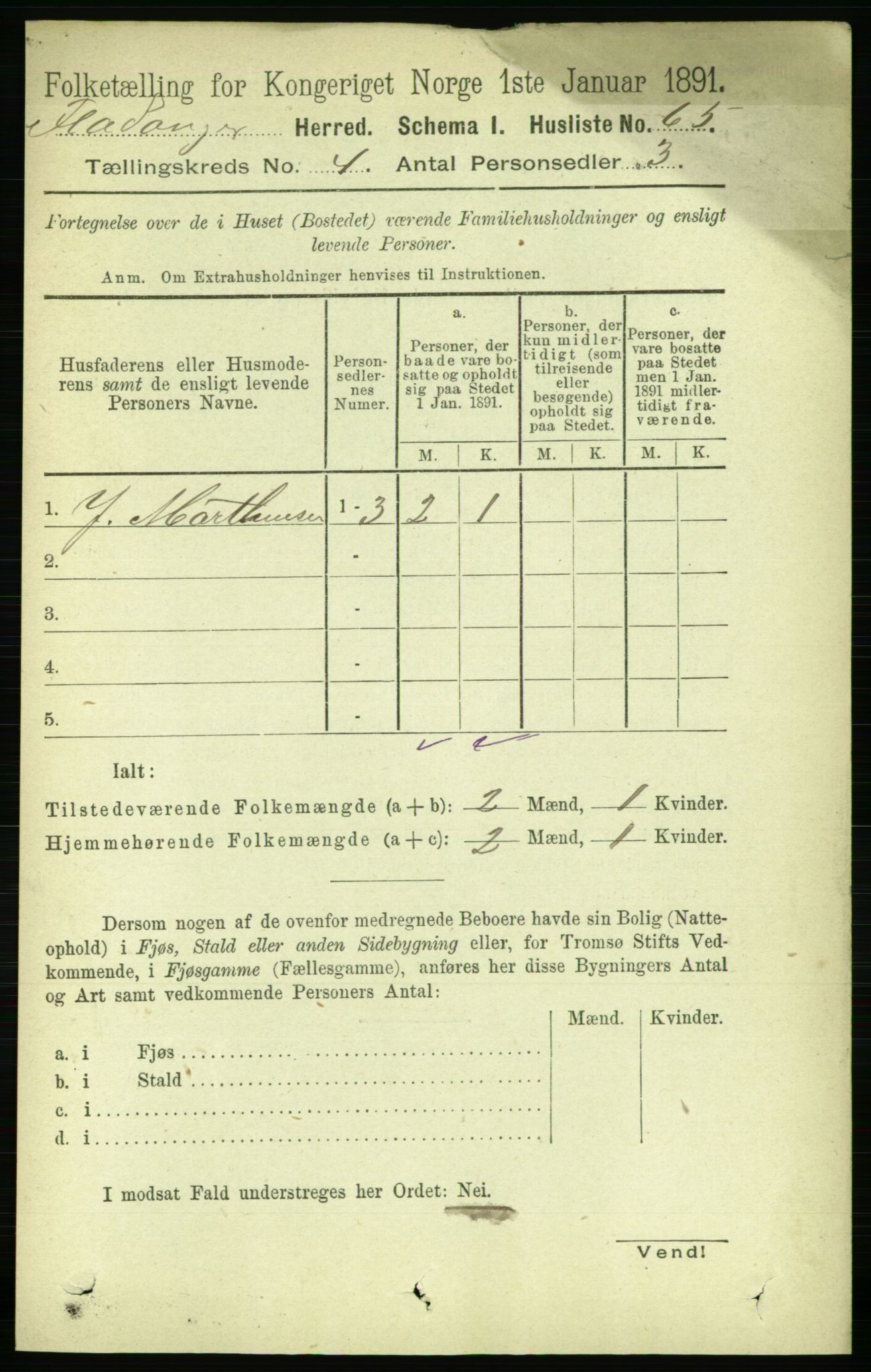 RA, Folketelling 1891 for 1749 Flatanger herred, 1891, s. 1758