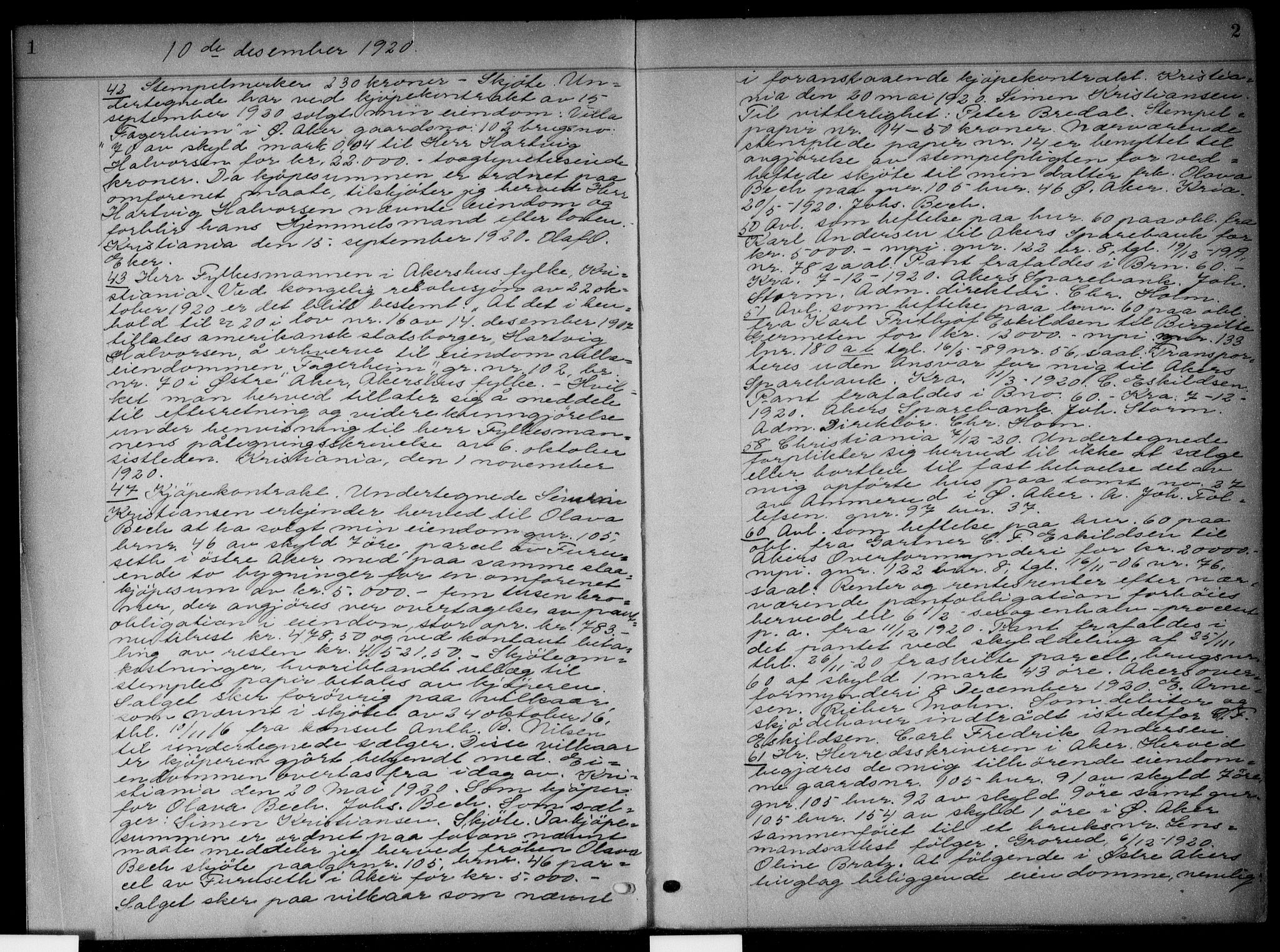 Aker herredsskriveri, SAO/A-10896/G/Gb/Gba/Gbaa/L0061: Pantebok nr. I 61, 1920-1921, s. 1-2