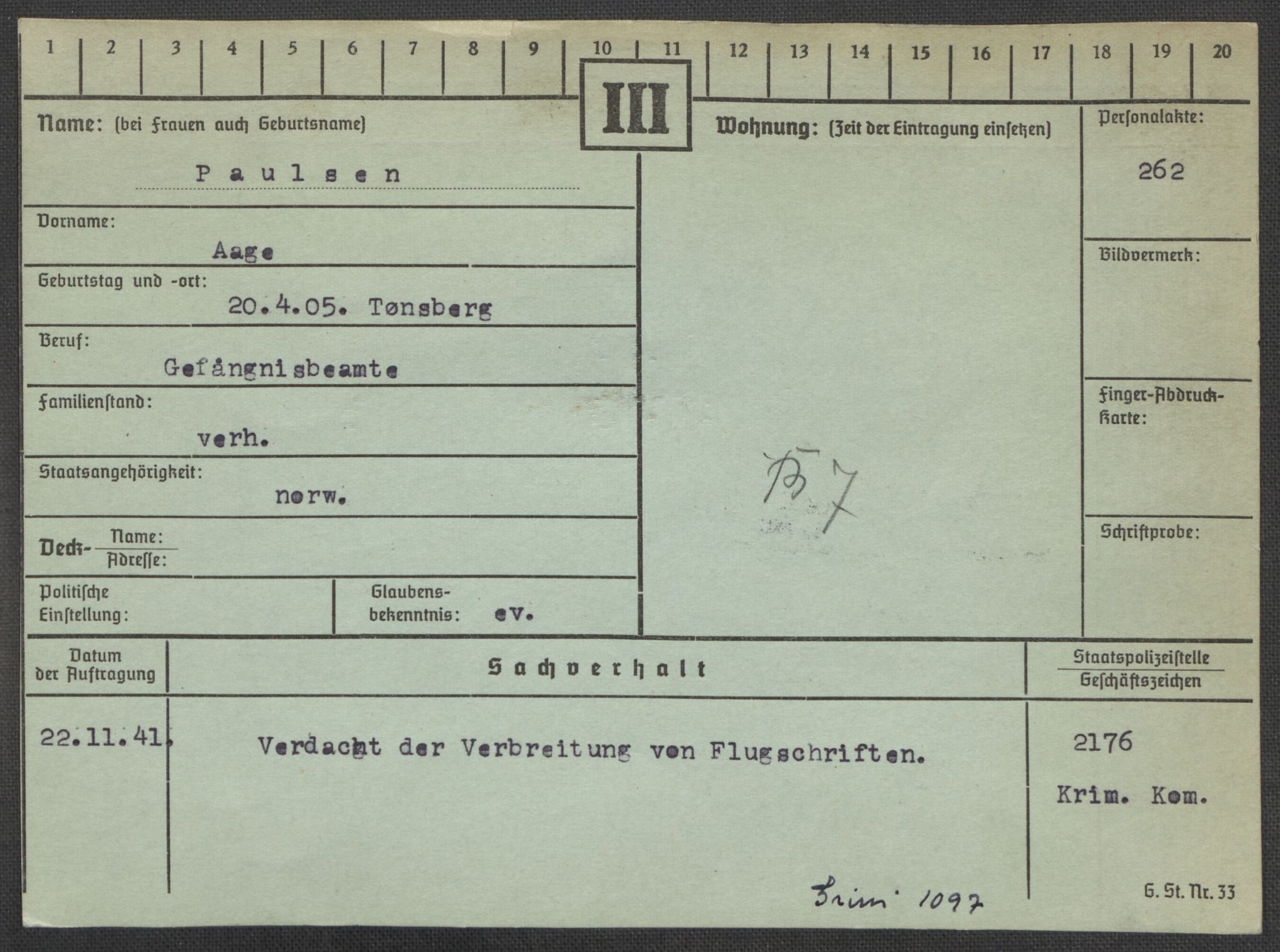 Befehlshaber der Sicherheitspolizei und des SD, AV/RA-RAFA-5969/E/Ea/Eaa/L0008: Register over norske fanger i Møllergata 19: Oelze-Ru, 1940-1945, s. 586