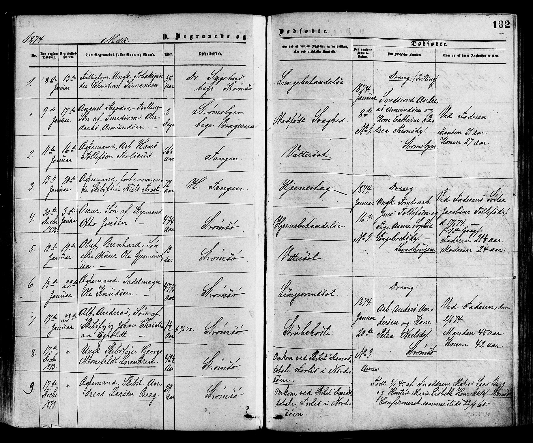 Strømsø kirkebøker, AV/SAKO-A-246/F/Fa/L0019: Ministerialbok nr. I 19, 1874-1877, s. 182