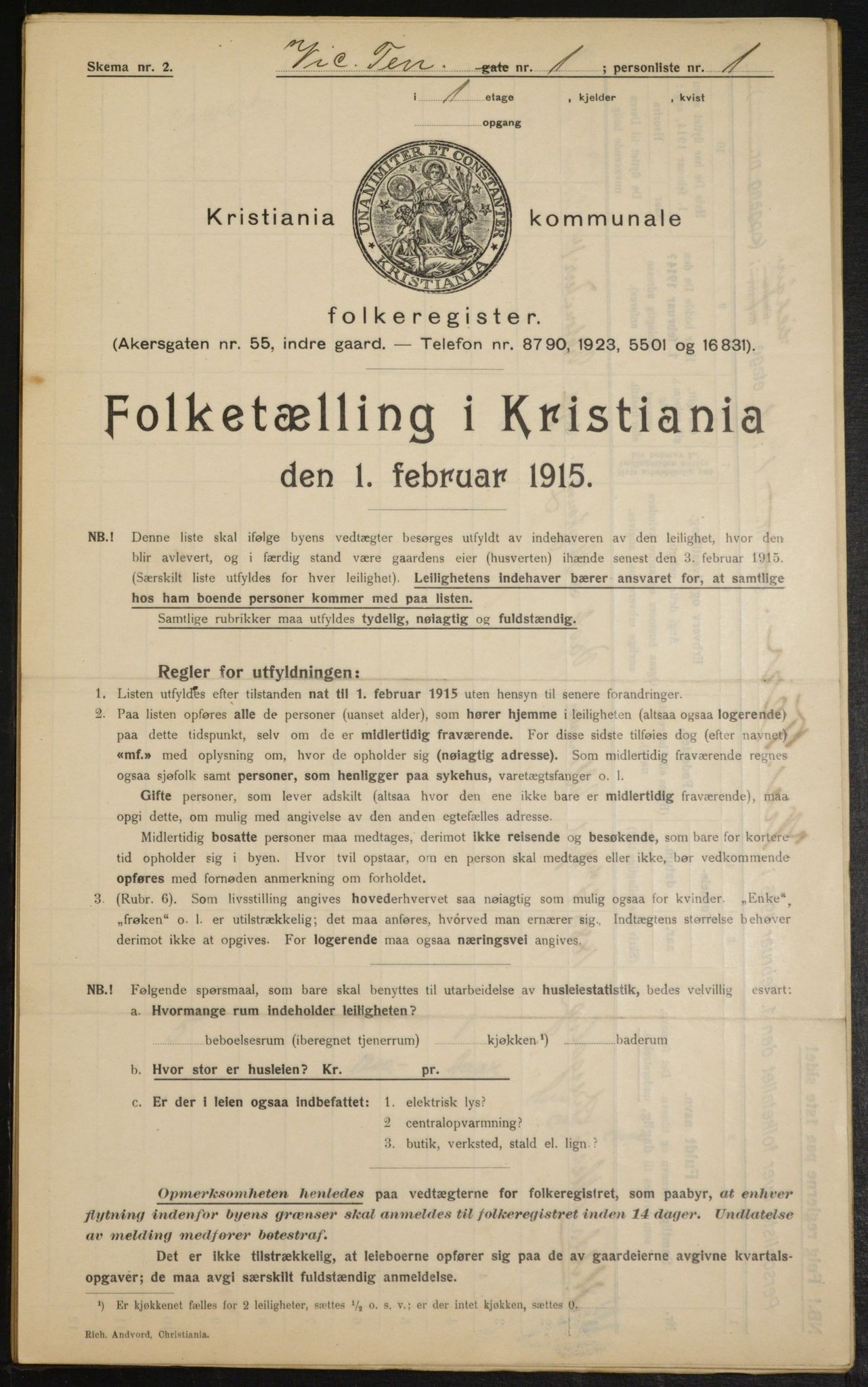 OBA, Kommunal folketelling 1.2.1915 for Kristiania, 1915, s. 124073