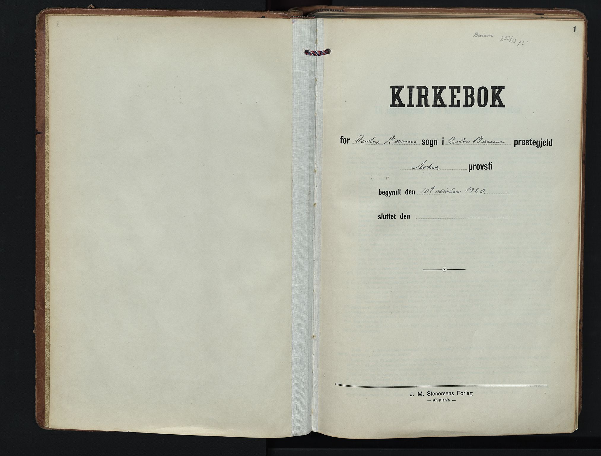 Vestre Bærum prestekontor Kirkebøker, SAO/A-10209a/F/Fa/L0004: Ministerialbok nr. 4, 1920-1952, s. 1