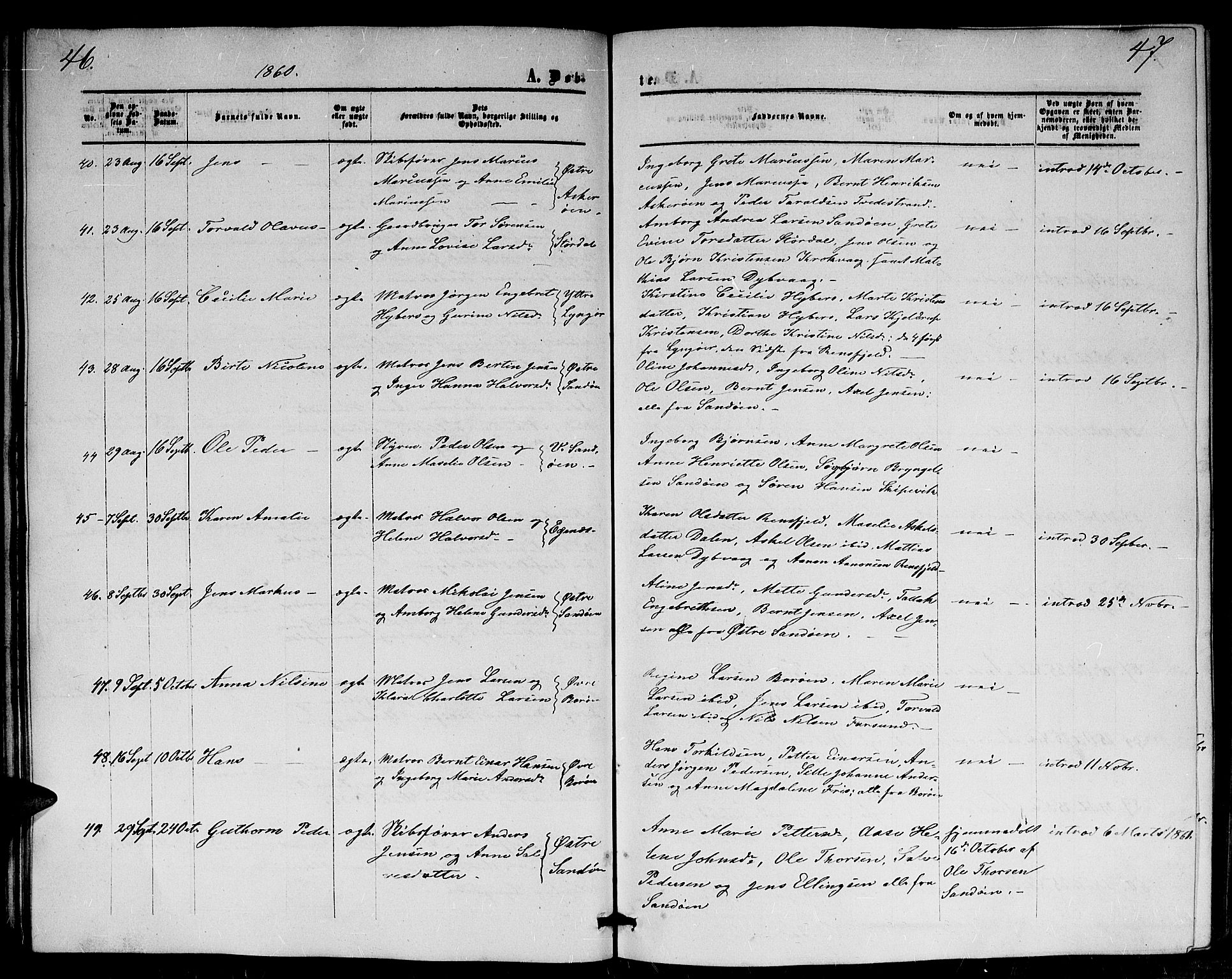 Dypvåg sokneprestkontor, AV/SAK-1111-0007/F/Fb/Fba/L0011: Klokkerbok nr. B 11, 1857-1872, s. 46-47