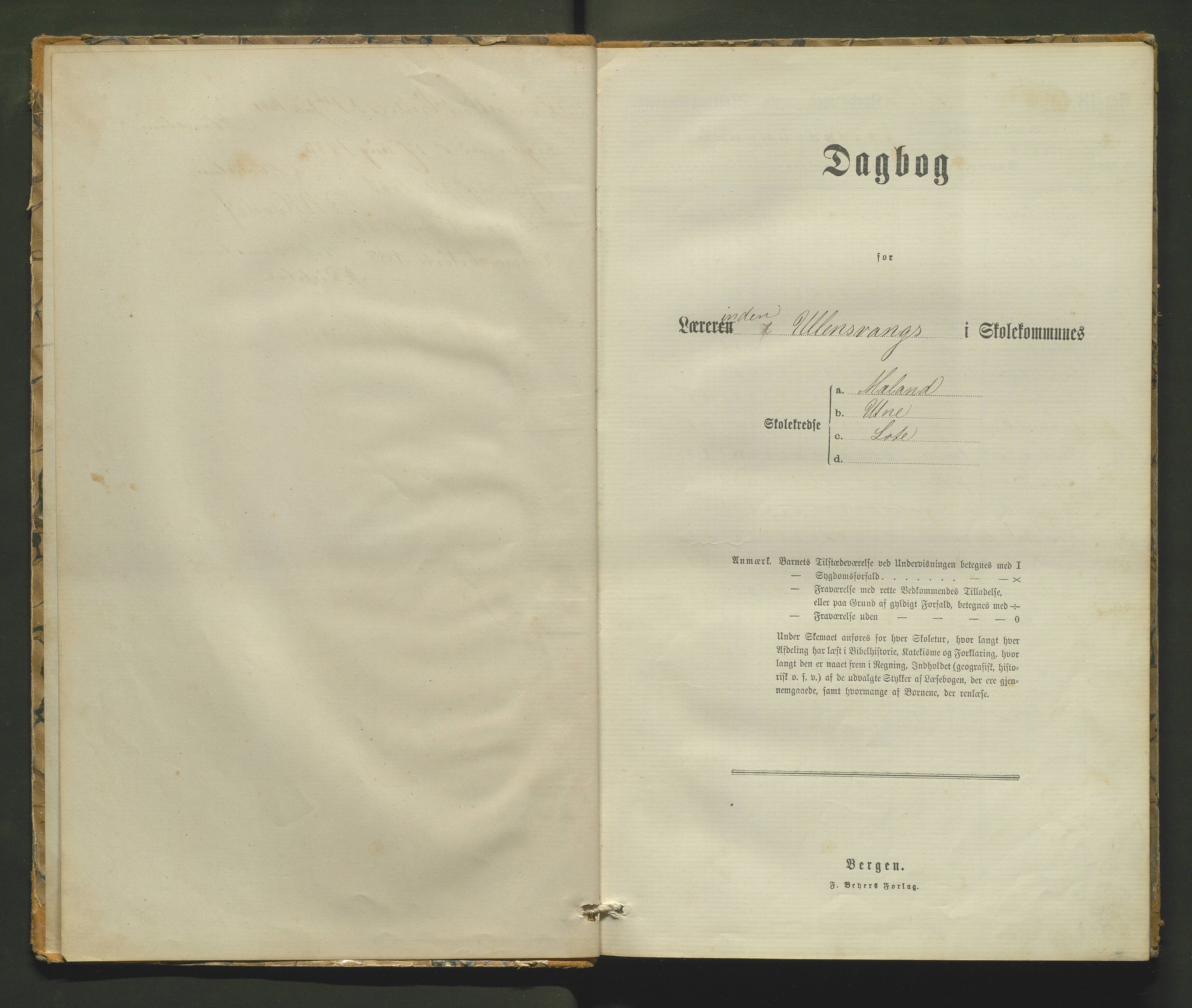 Ullensvang herad. Barneskulane , IKAH/1231b-231/G/Ga/Gab/L0004: Dagbok for lærerinna i Meland, Utne og Lote krinsar , 1880-1890