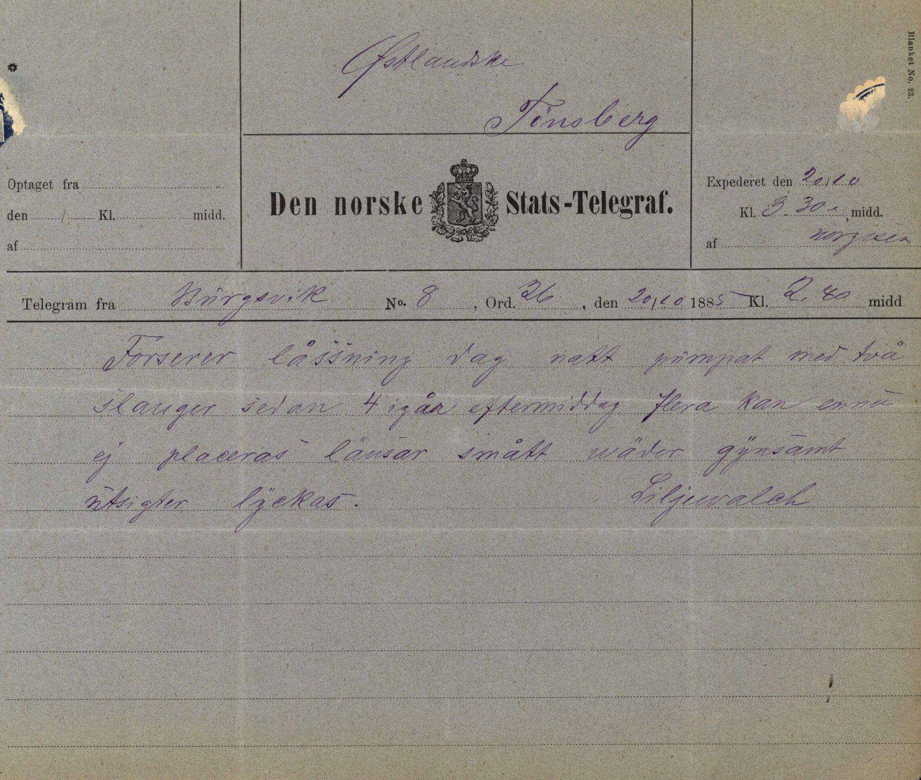 Pa 63 - Østlandske skibsassuranceforening, VEMU/A-1079/G/Ga/L0018/0010: Havaridokumenter / Tagal, Vesta, Tordenskjold av Bergen, Tordenskjold av Kristiansand, 1885, s. 22