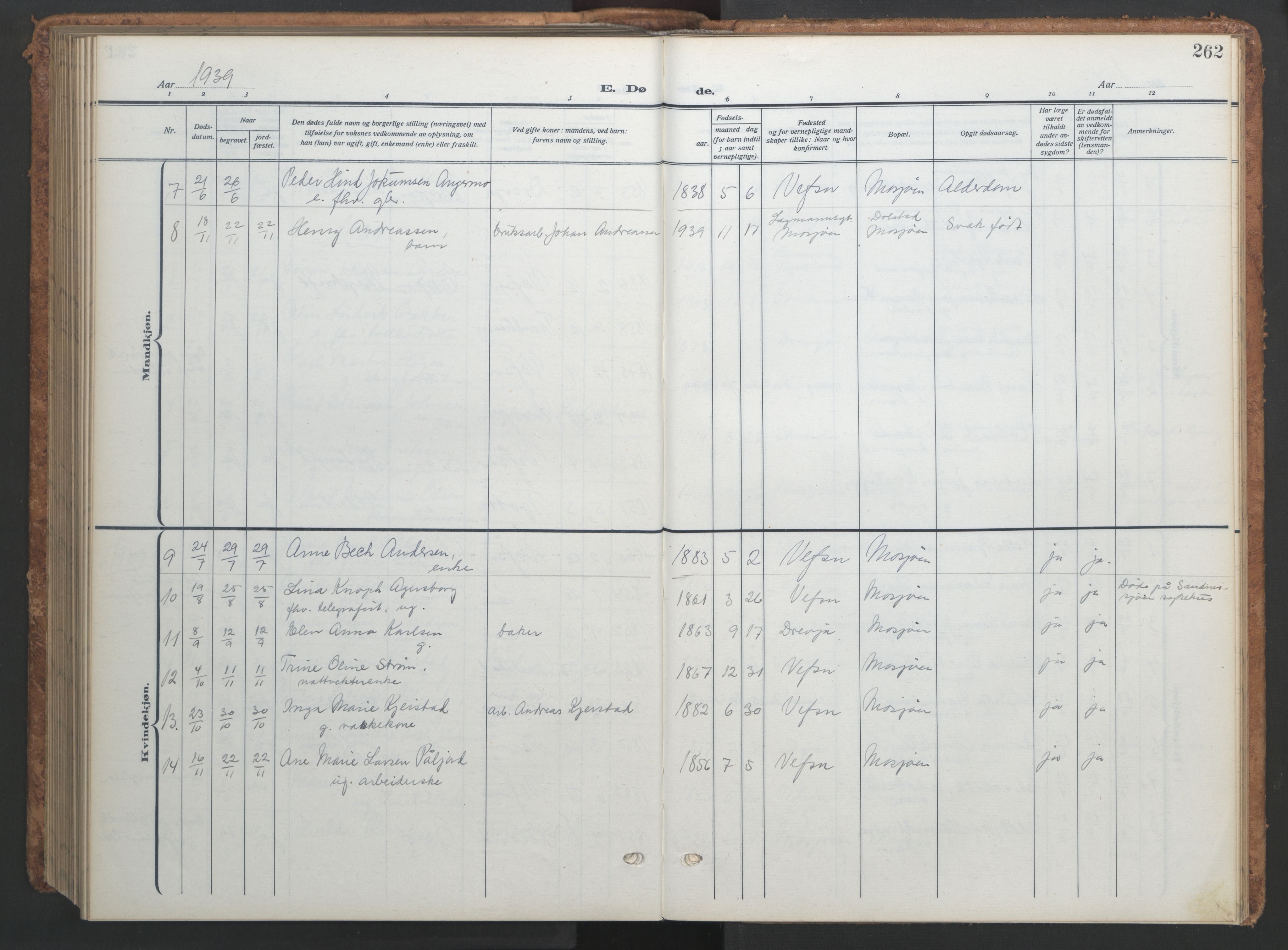 Ministerialprotokoller, klokkerbøker og fødselsregistre - Nordland, AV/SAT-A-1459/820/L0303: Klokkerbok nr. 820C05, 1917-1952, s. 262