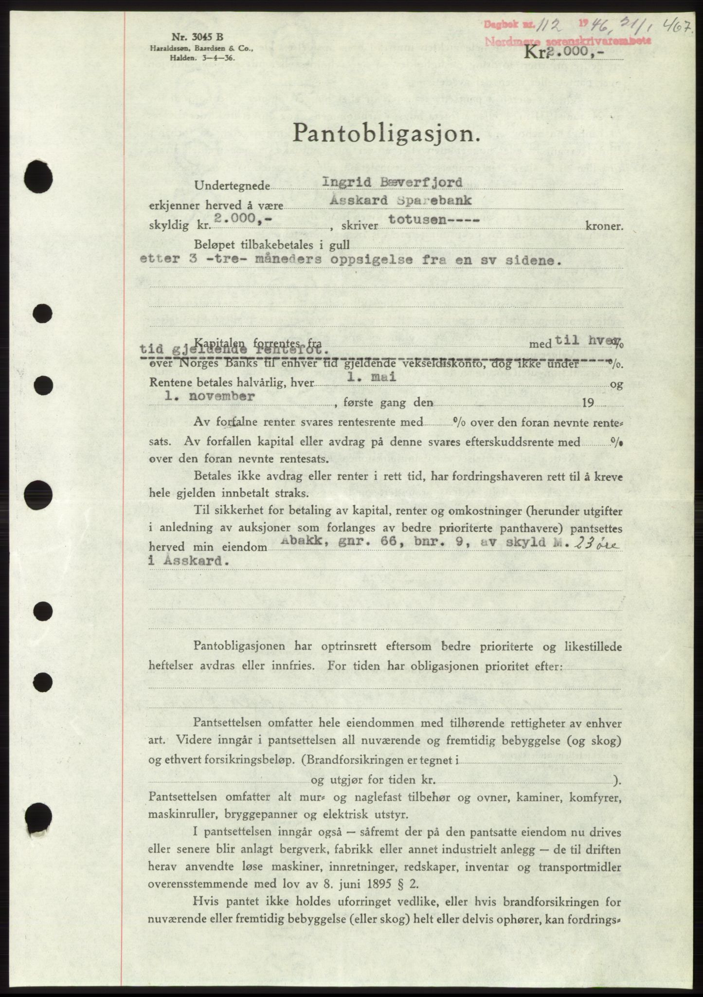 Nordmøre sorenskriveri, SAT/A-4132/1/2/2Ca: Pantebok nr. B93b, 1946-1946, Dagboknr: 112/1946