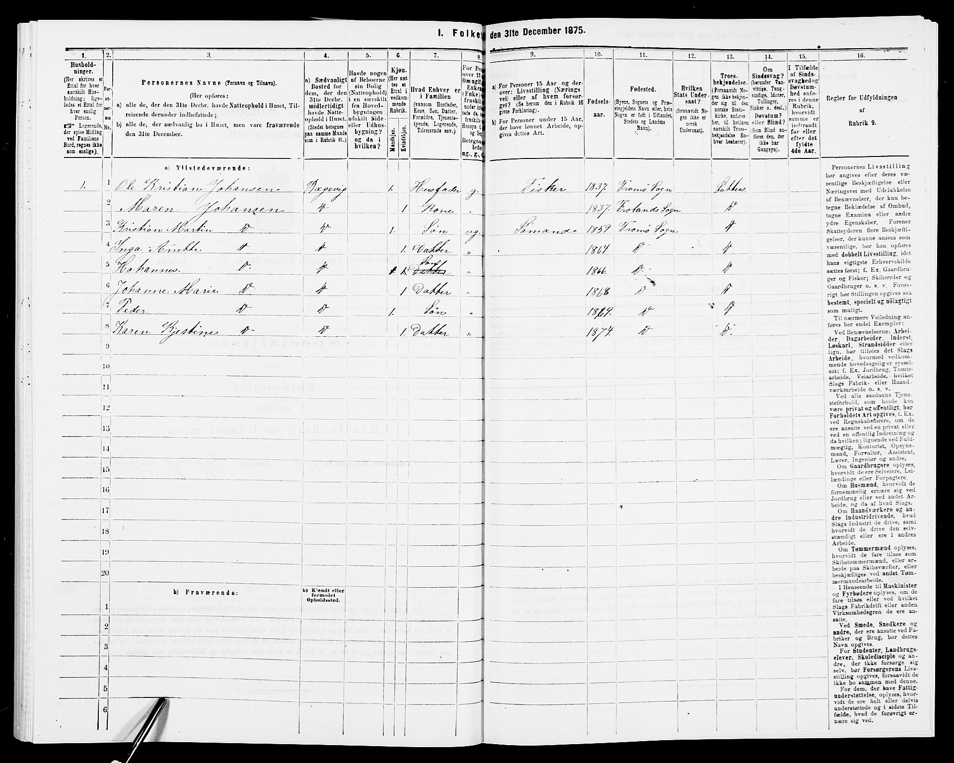 SAK, Folketelling 1875 for 0918P Austre Moland prestegjeld, 1875, s. 2115