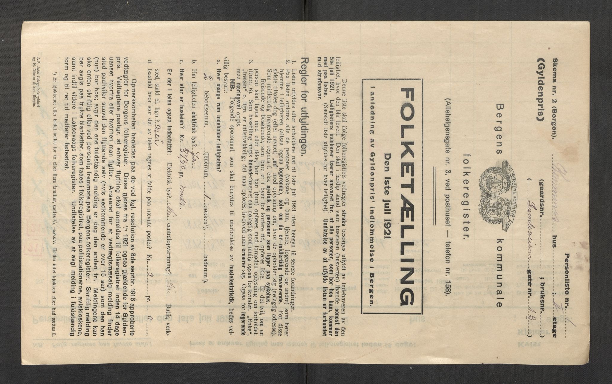 SAB, Kommunal folketelling 1921 for Gyldenpris ved overføring fra Laksevåg herred til Bergen kjøpstad, 1921, s. 13
