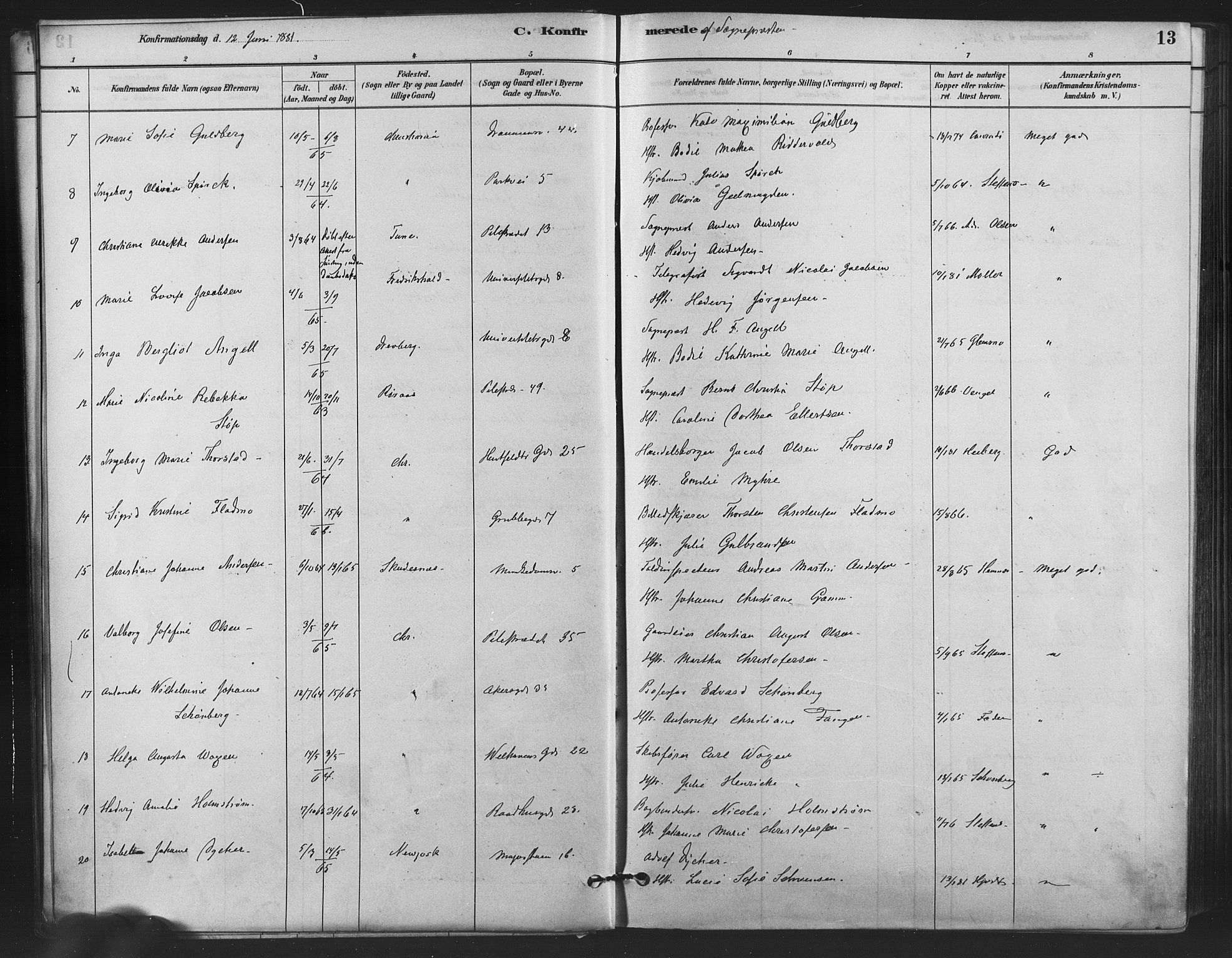 Trefoldighet prestekontor Kirkebøker, AV/SAO-A-10882/F/Fb/L0003: Ministerialbok nr. II 3, 1881-1895, s. 13