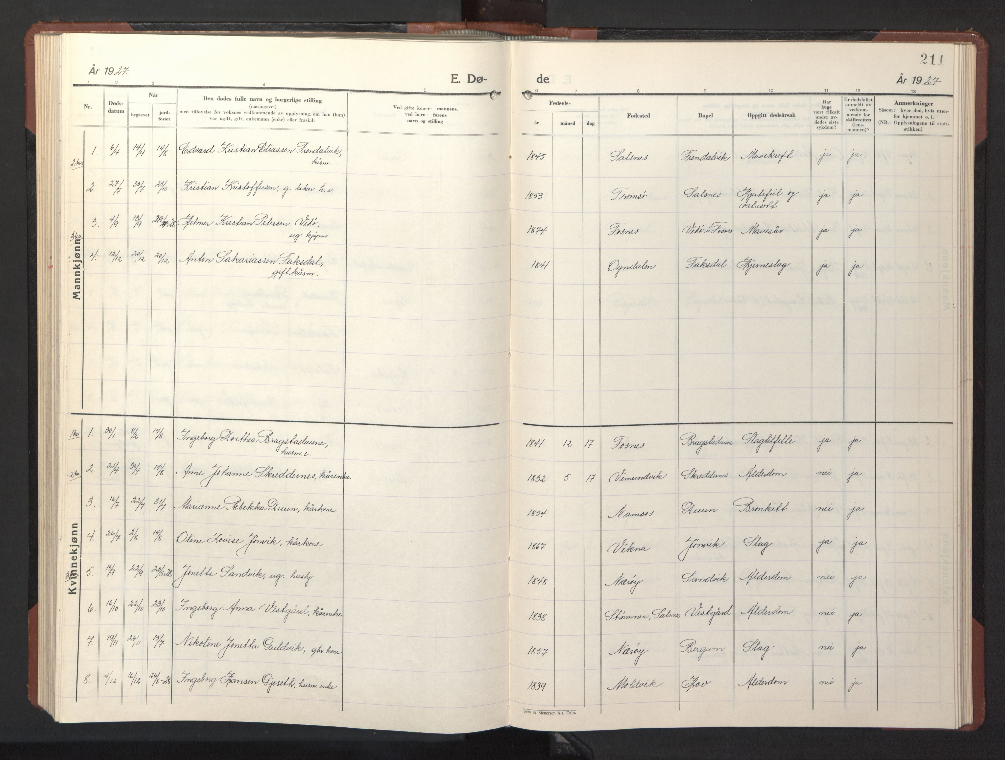 Ministerialprotokoller, klokkerbøker og fødselsregistre - Nord-Trøndelag, AV/SAT-A-1458/773/L0625: Klokkerbok nr. 773C01, 1910-1952, s. 211