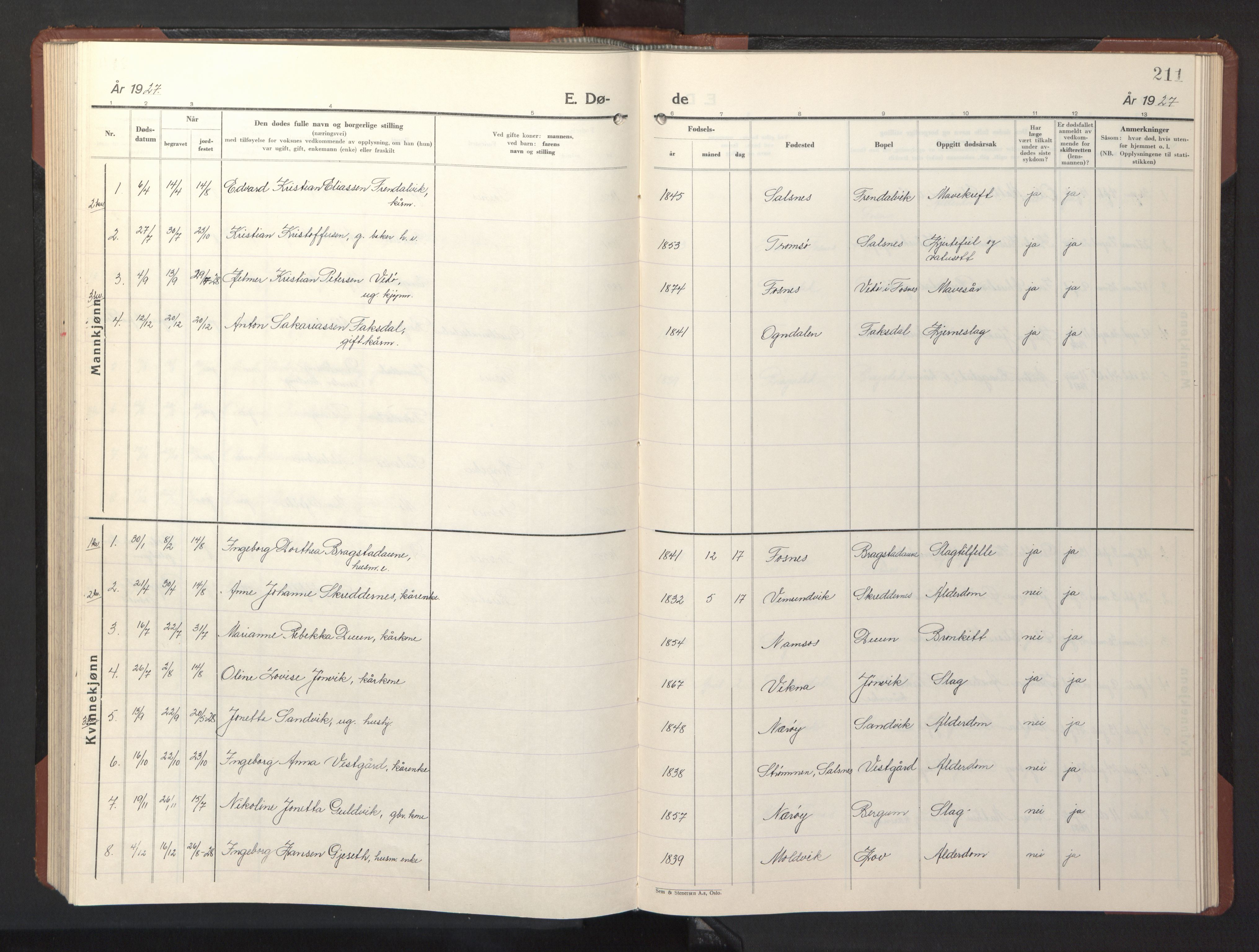 Ministerialprotokoller, klokkerbøker og fødselsregistre - Nord-Trøndelag, SAT/A-1458/773/L0625: Klokkerbok nr. 773C01, 1910-1952, s. 211