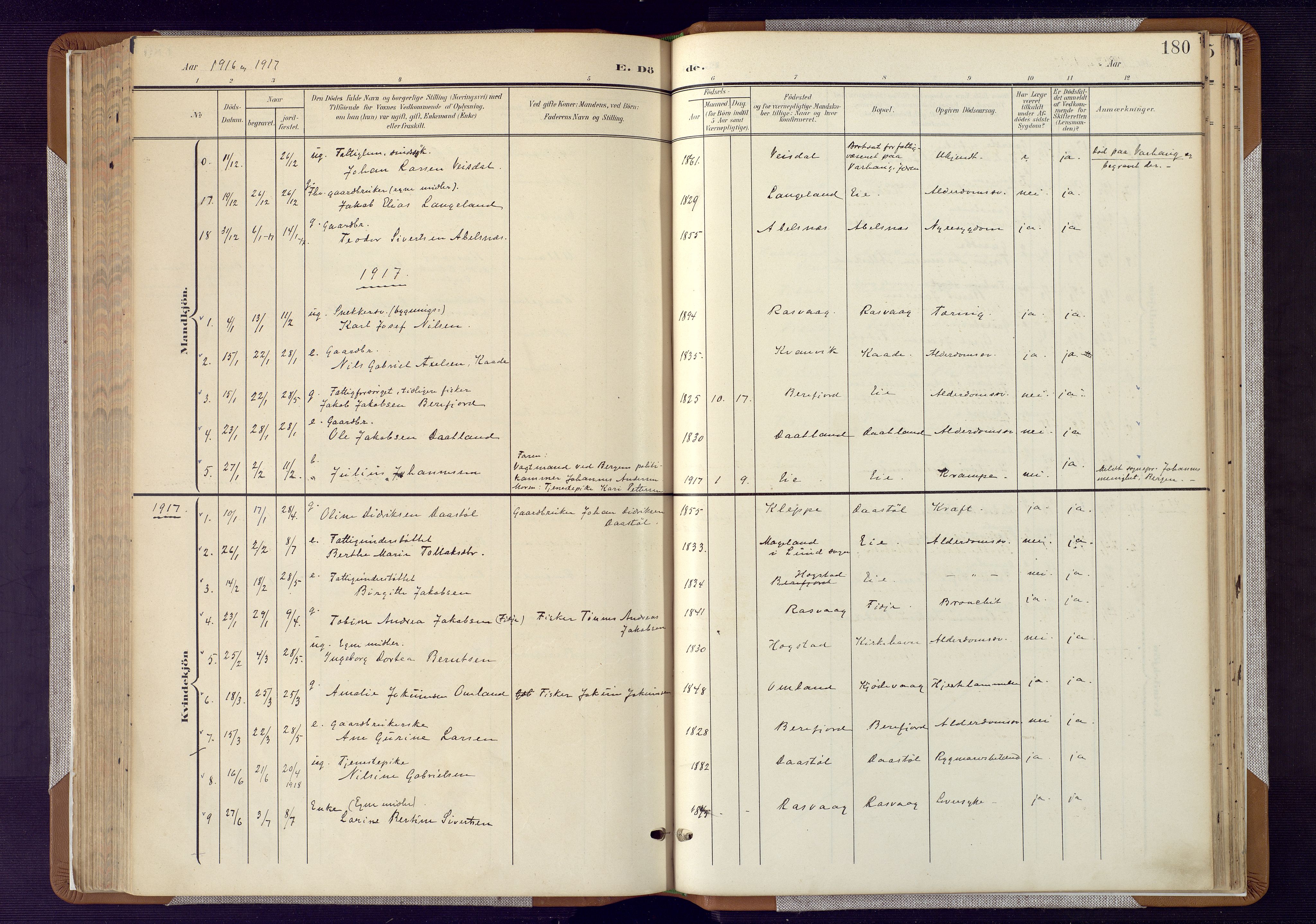 Flekkefjord sokneprestkontor, AV/SAK-1111-0012/F/Fa/Fab/L0007: Ministerialbok nr. A 7, 1902-1921, s. 180