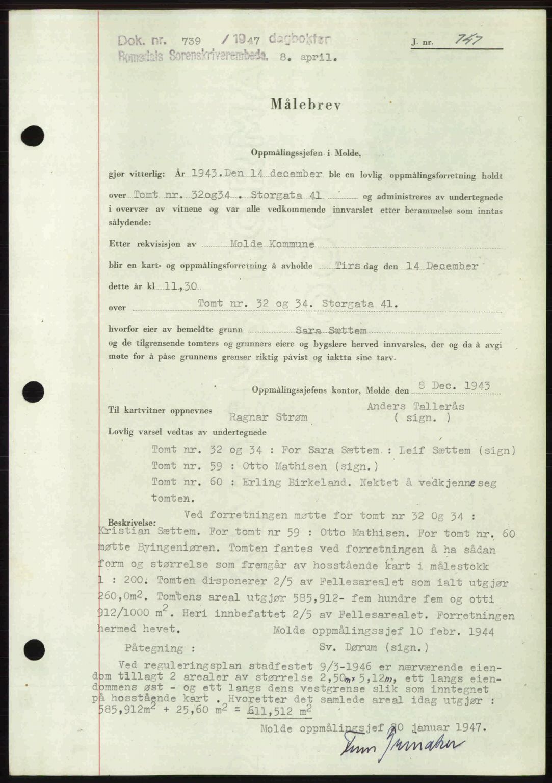 Romsdal sorenskriveri, SAT/A-4149/1/2/2C: Pantebok nr. A22, 1947-1947, Dagboknr: 739/1947