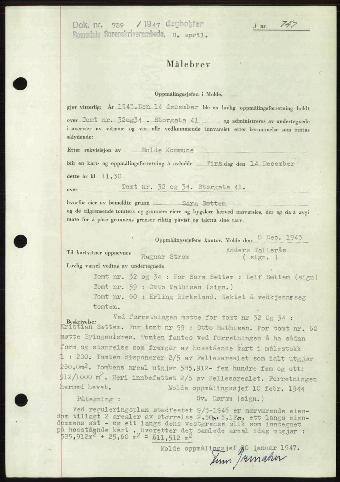 Romsdal sorenskriveri, AV/SAT-A-4149/1/2/2C: Pantebok nr. A22, 1947-1947, Dagboknr: 739/1947