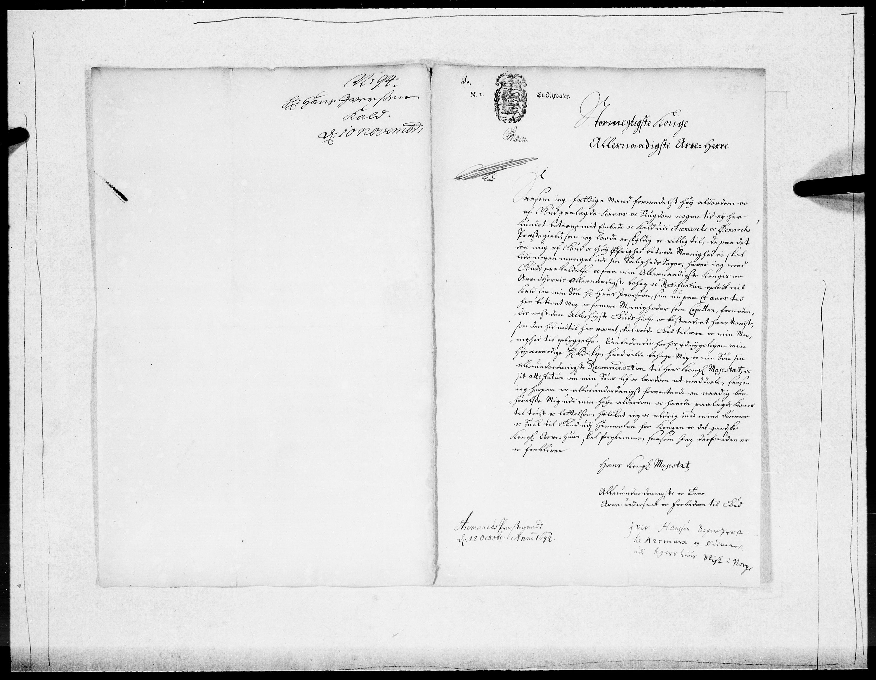 Danske Kanselli 1572-1799, RA/EA-3023/F/Fc/Fcc/Fcca/L0046: Norske innlegg 1572-1799, 1693-1695, s. 228