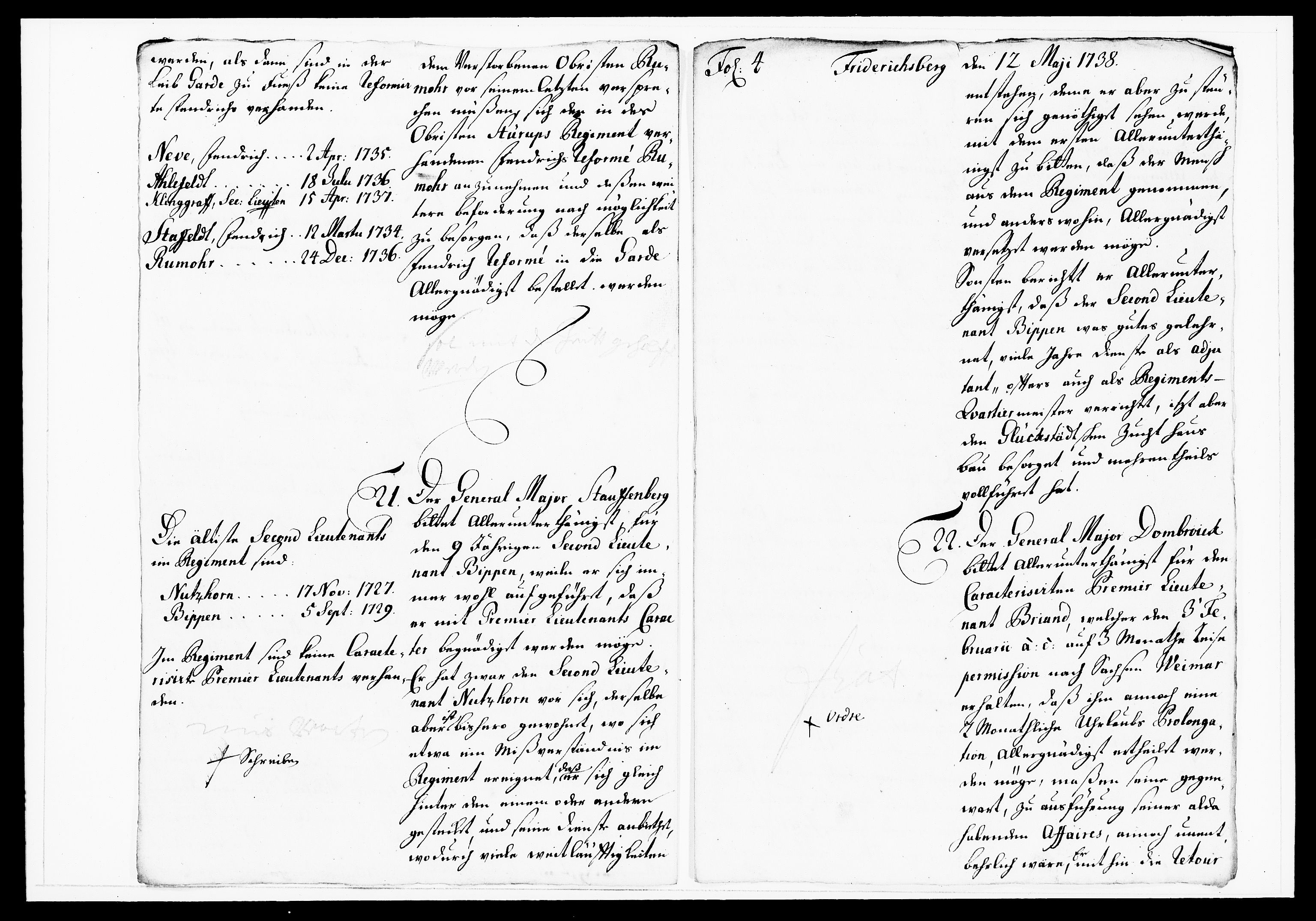 Krigskollegiet, Krigskancelliet, DRA/A-0006/-/1143-1150: Refererede sager, 1738, s. 219