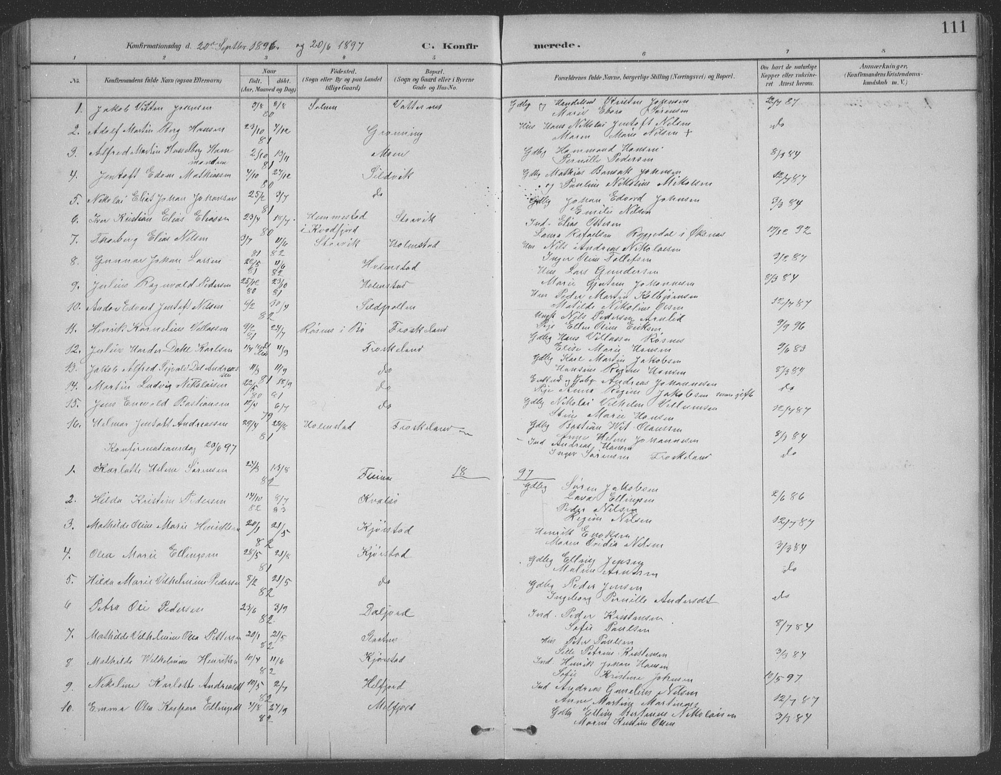 Ministerialprotokoller, klokkerbøker og fødselsregistre - Nordland, SAT/A-1459/890/L1290: Klokkerbok nr. 890C01, 1882-1911, s. 111