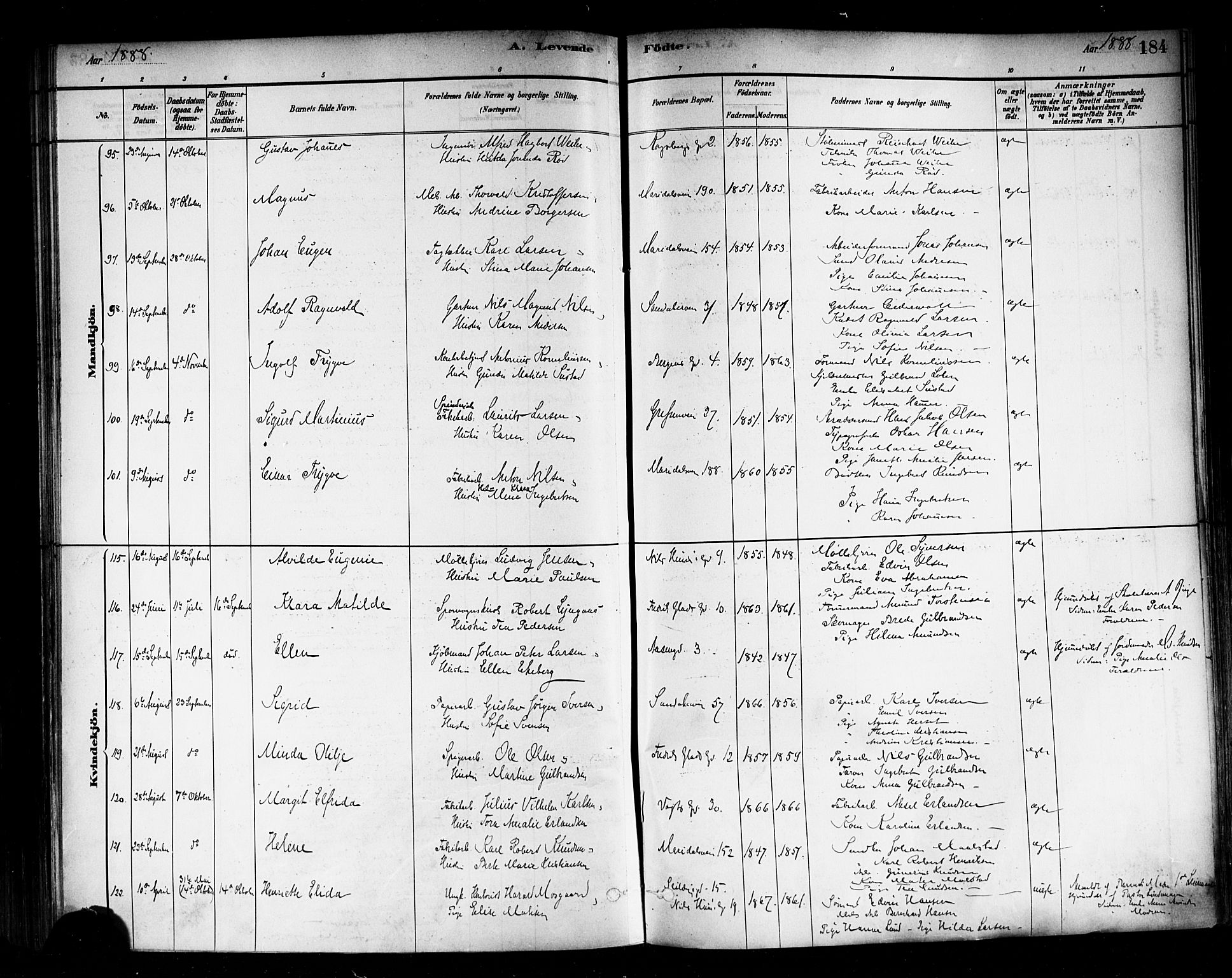 Sagene prestekontor Kirkebøker, AV/SAO-A-10796/F/L0001: Ministerialbok nr. 1, 1880-1893, s. 184