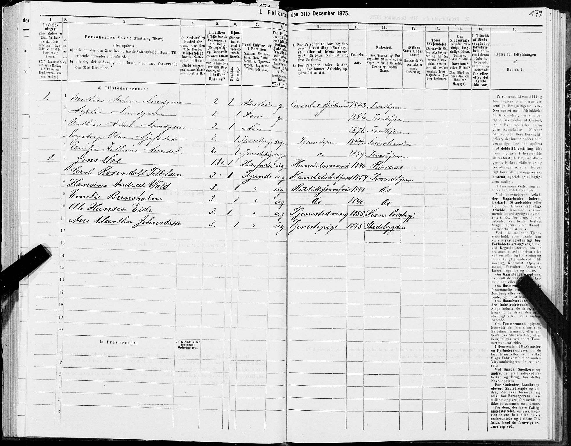 SAT, Folketelling 1875 for 1601 Trondheim kjøpstad, 1875, s. 4179