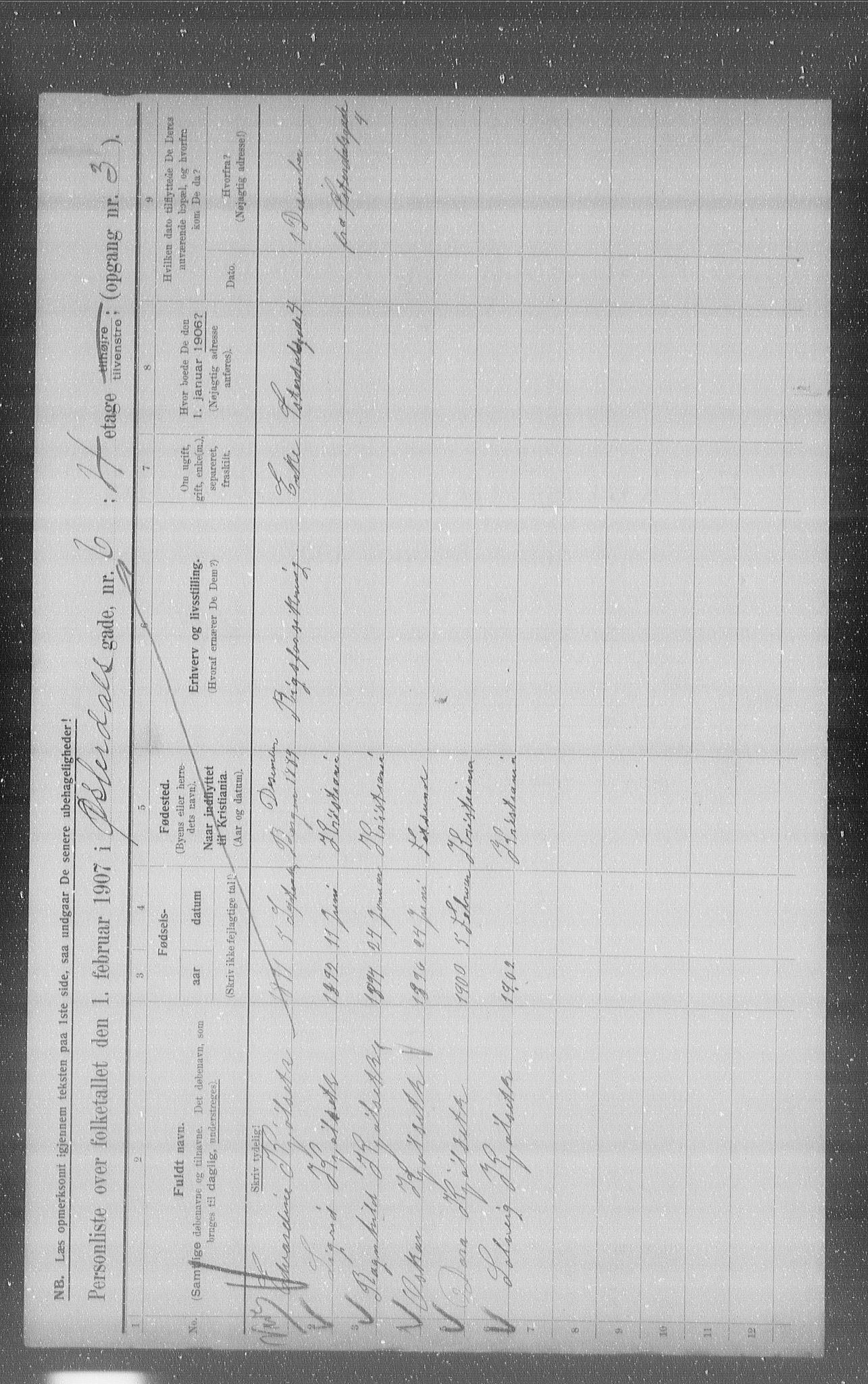 OBA, Kommunal folketelling 1.2.1907 for Kristiania kjøpstad, 1907, s. 65601
