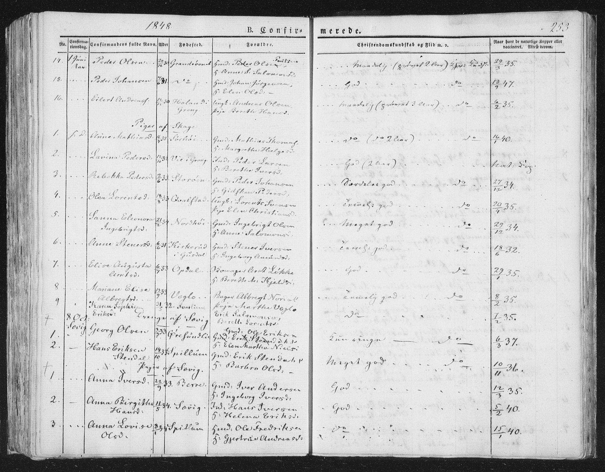 Ministerialprotokoller, klokkerbøker og fødselsregistre - Nord-Trøndelag, SAT/A-1458/764/L0551: Ministerialbok nr. 764A07a, 1824-1864, s. 253
