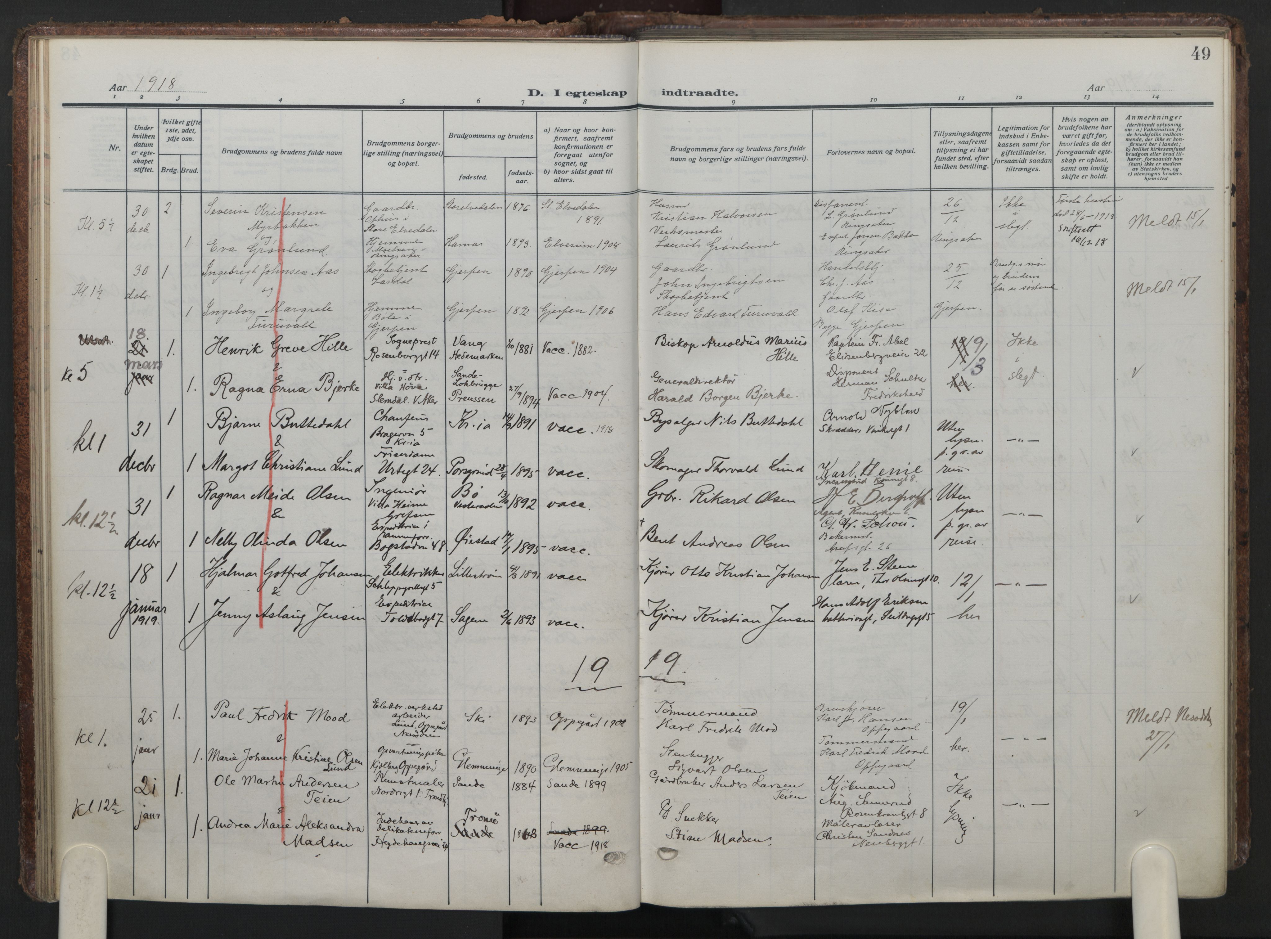 Oslo domkirke Kirkebøker, AV/SAO-A-10752/G/Ga/L0004: Klokkerbok nr. 4, 1917-1926, s. 49