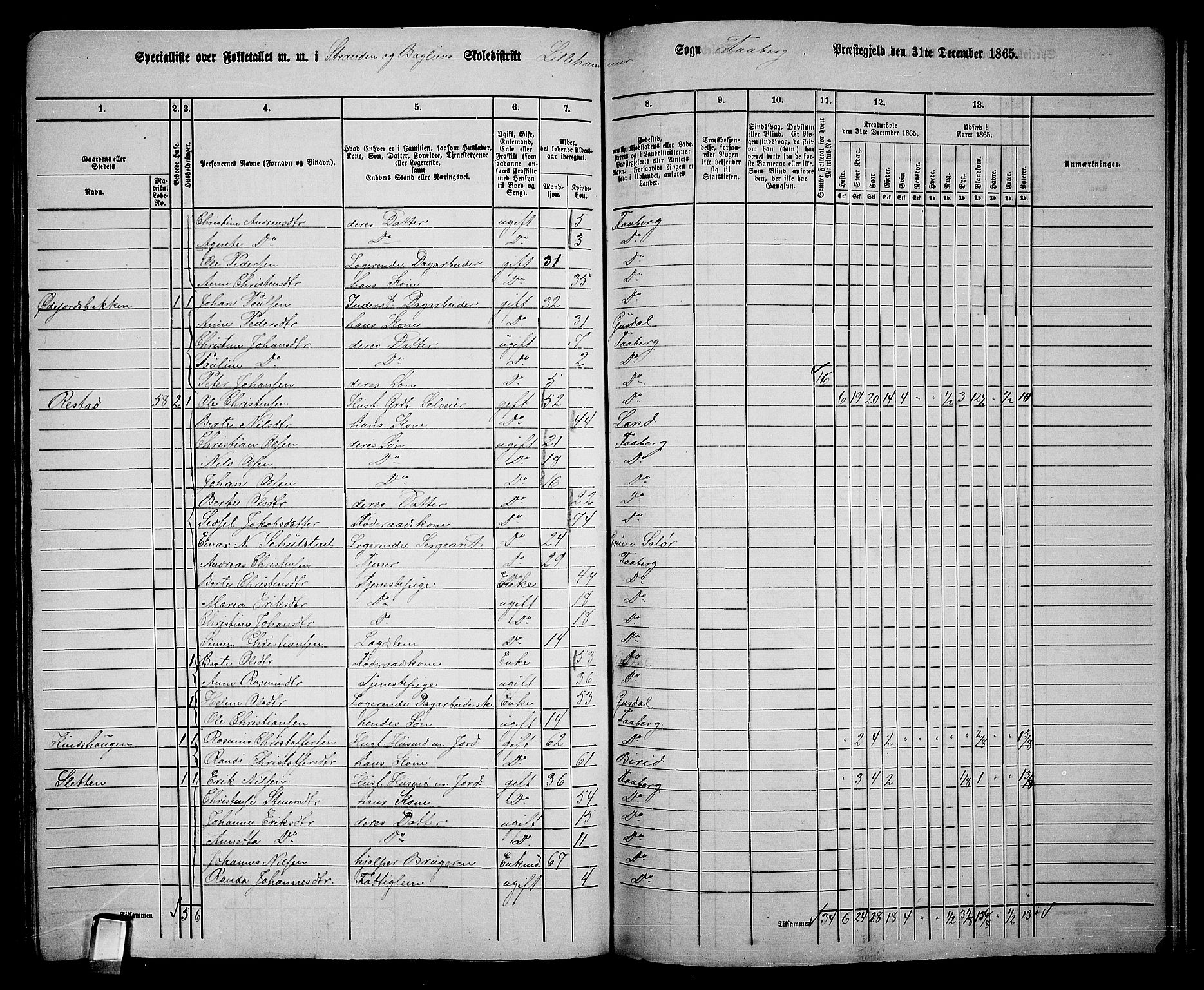 RA, Folketelling 1865 for 0524L Fåberg prestegjeld, Fåberg sokn og Lillehammer landsokn, 1865, s. 235